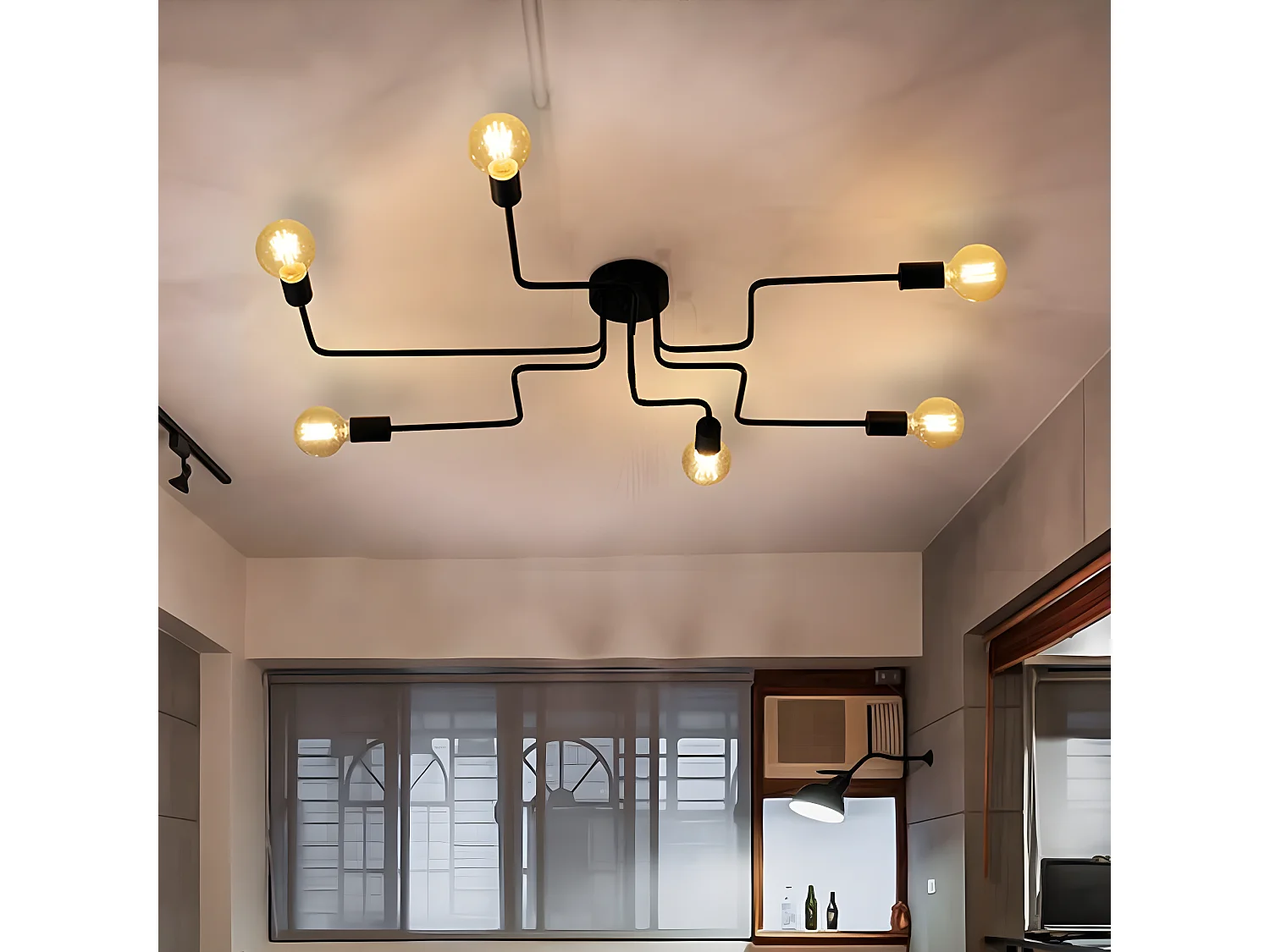 Zwart industrieel plafondlicht E27, L800*W650*H120mm, zwart, in metaal, zonder bollen