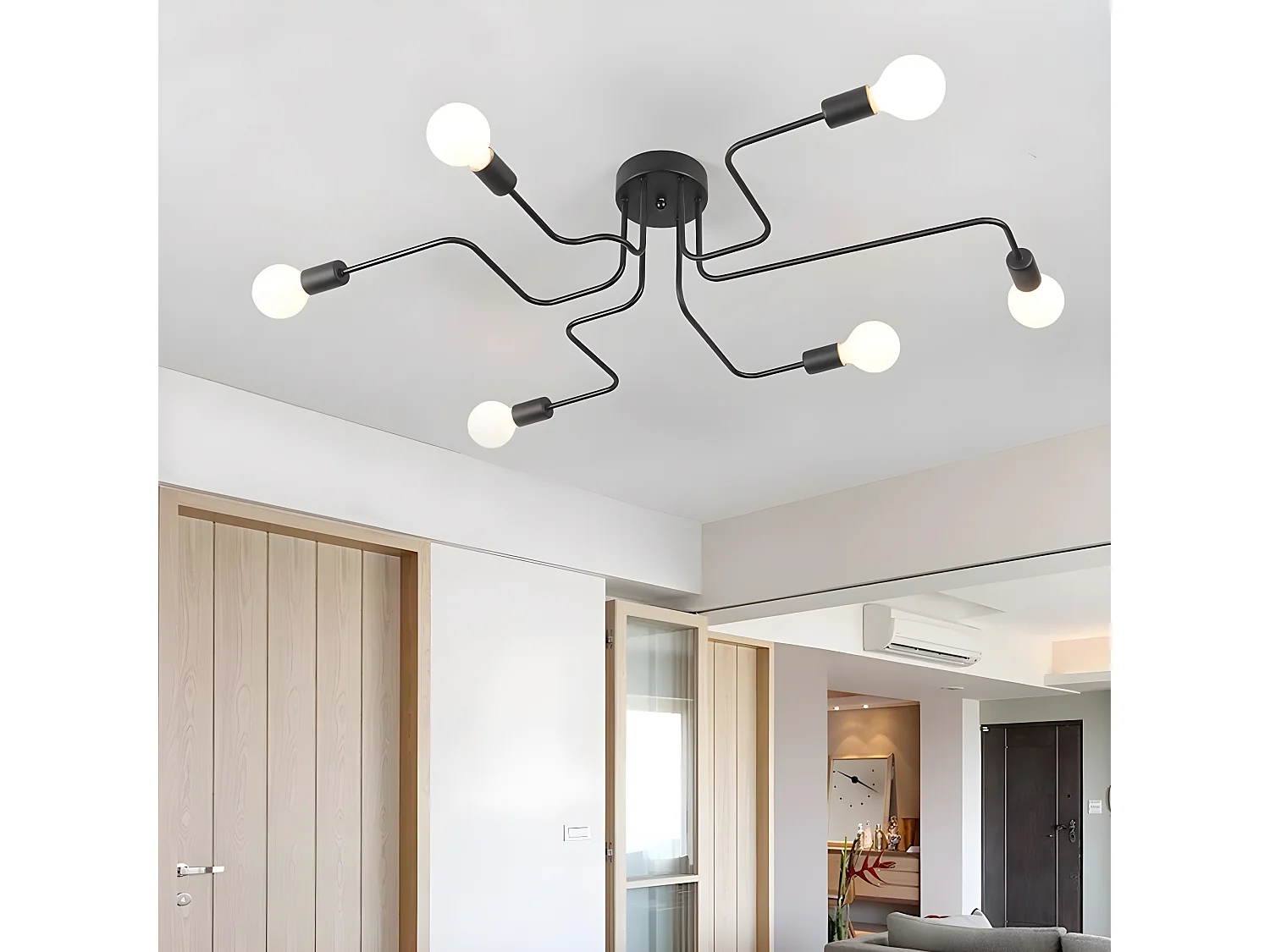 Zwart industrieel plafondlicht E27, L800*W650*H120mm, zwart, in metaal, zonder bollen