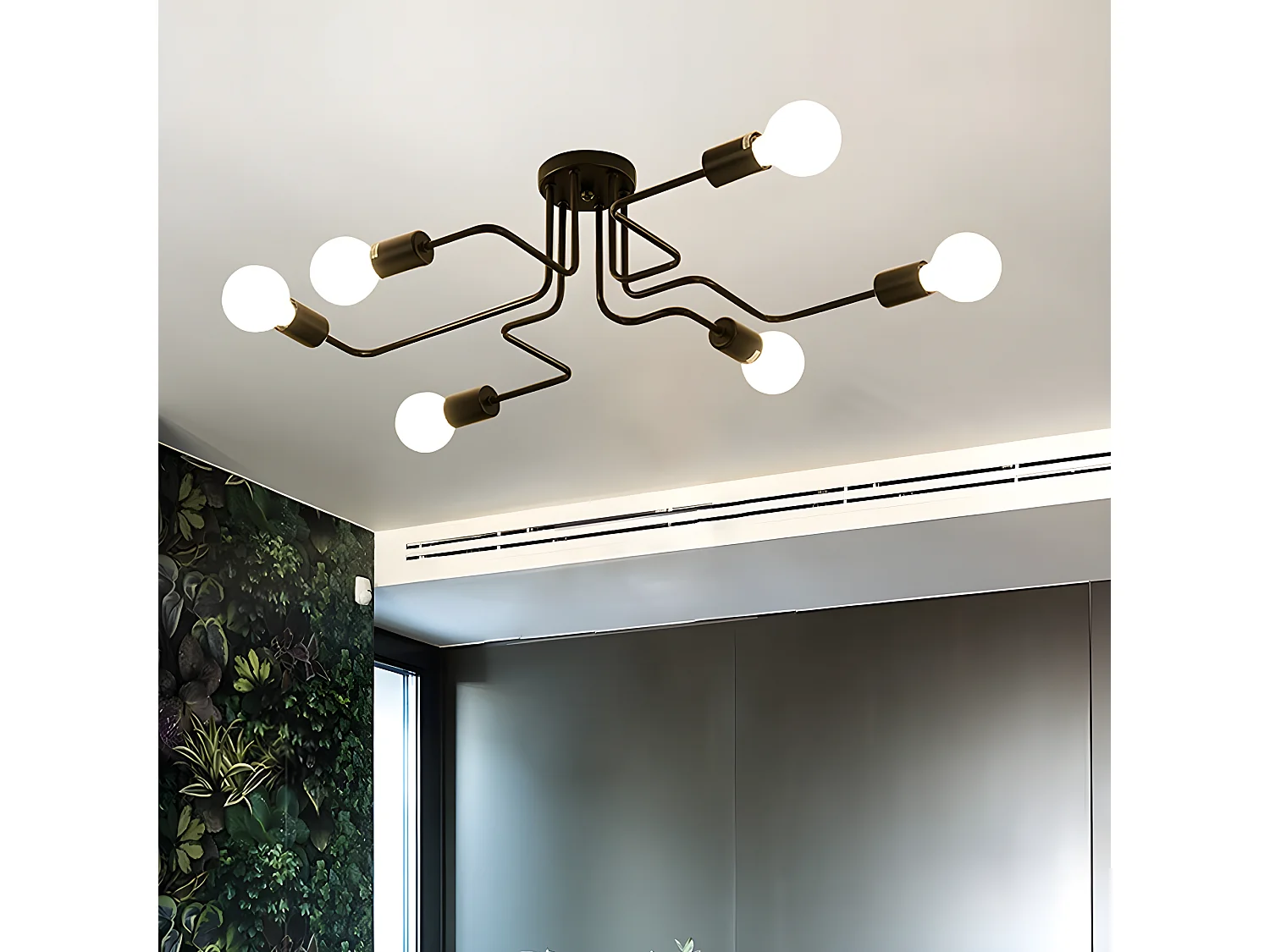 Zwart industrieel plafondlicht E27, L800*W650*H120mm, zwart, in metaal, zonder bollen