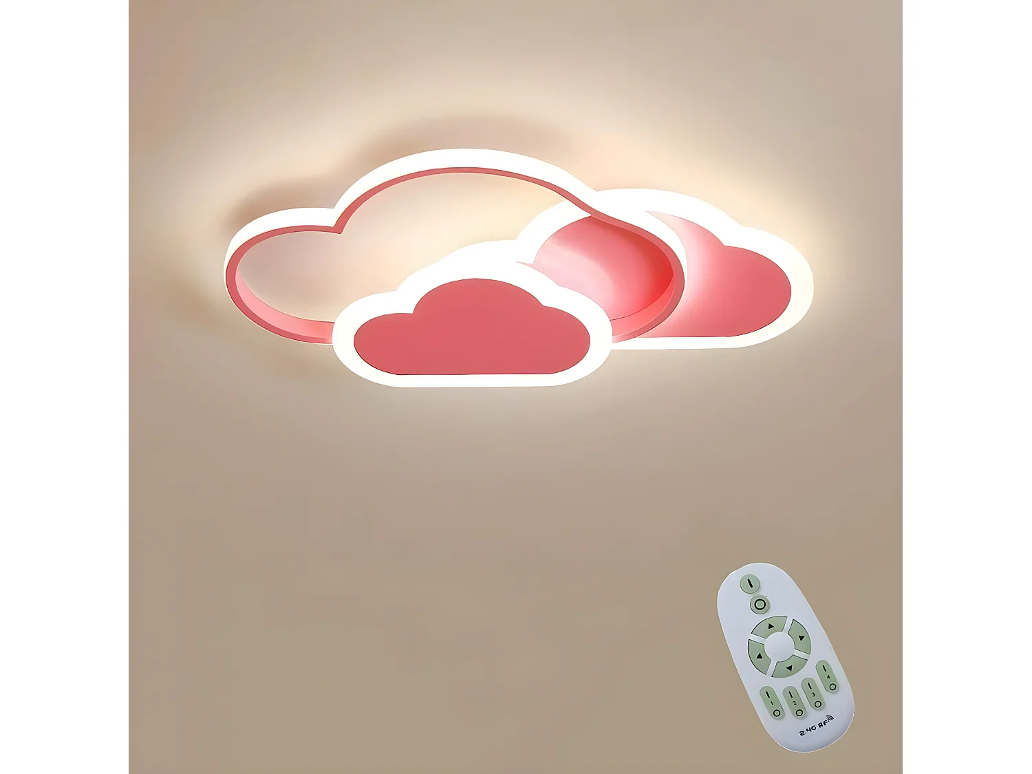 Plafonnier led nuage créatif dimmable 32w,  45*24*6cm, rose, avec télécommande 3000k ~ 6000k