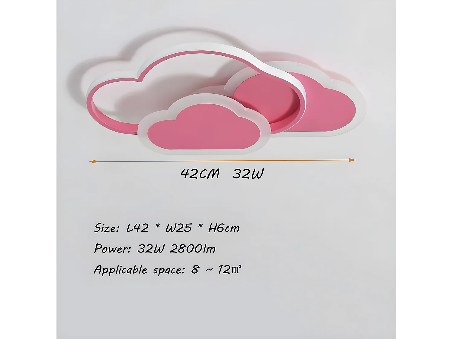 Plafonnier led nuage créatif dimmable 32w,  45*24*6cm, rose, avec télécommande 3000k ~ 6000k