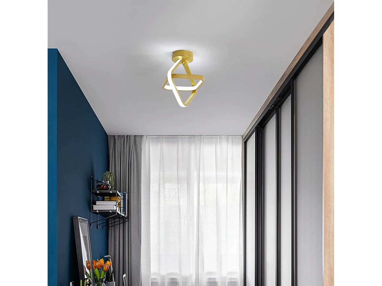 Plafonnier led 24w moderne carré, 22cm*25cm, or, en métal, lumière blanc