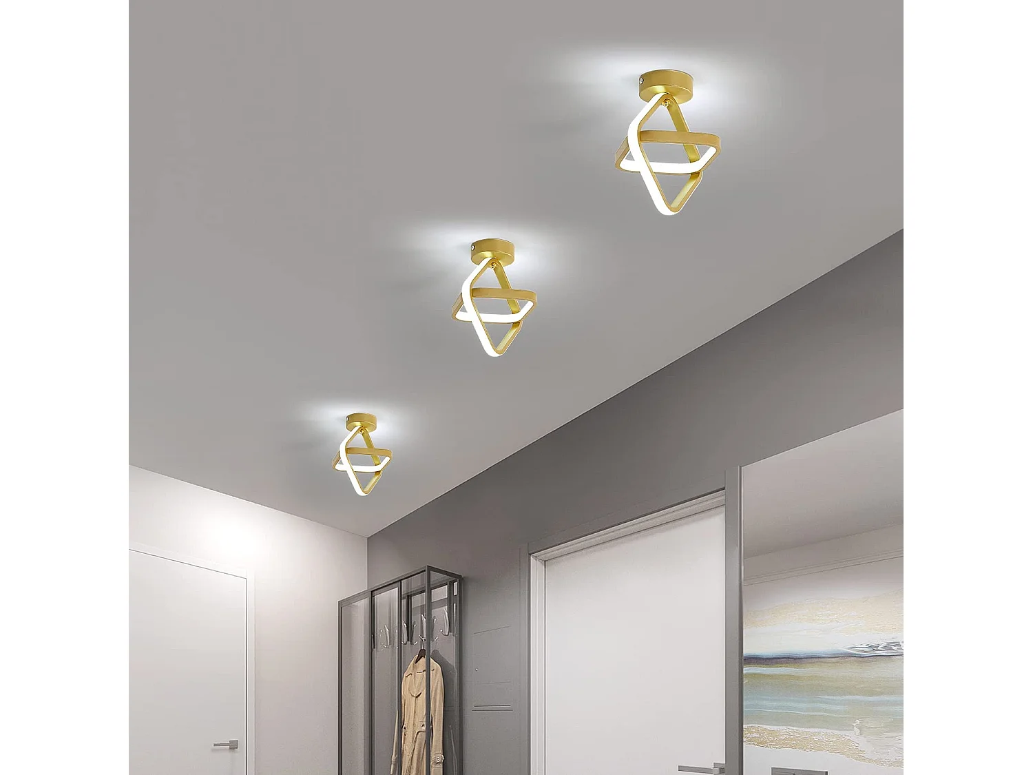 Plafonnier led 24w moderne carré, 22cm*25cm, or, en métal, lumière blanc