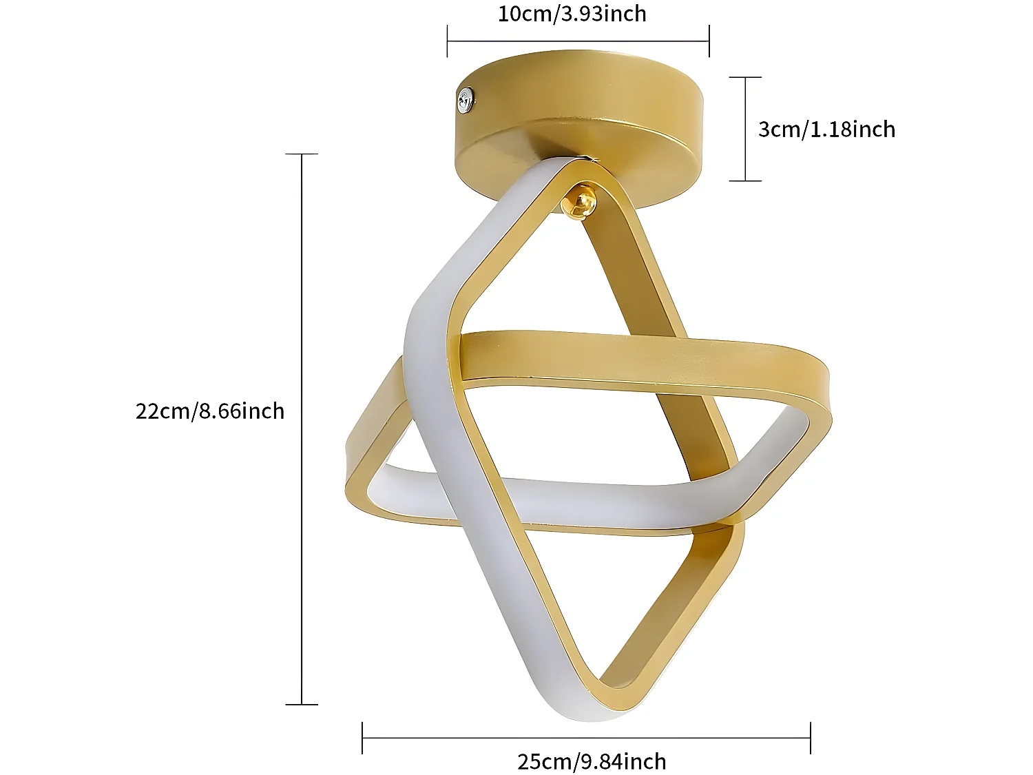 Plafonnier led 24w moderne carré, 22cm*25cm, or, en métal, lumière blanc