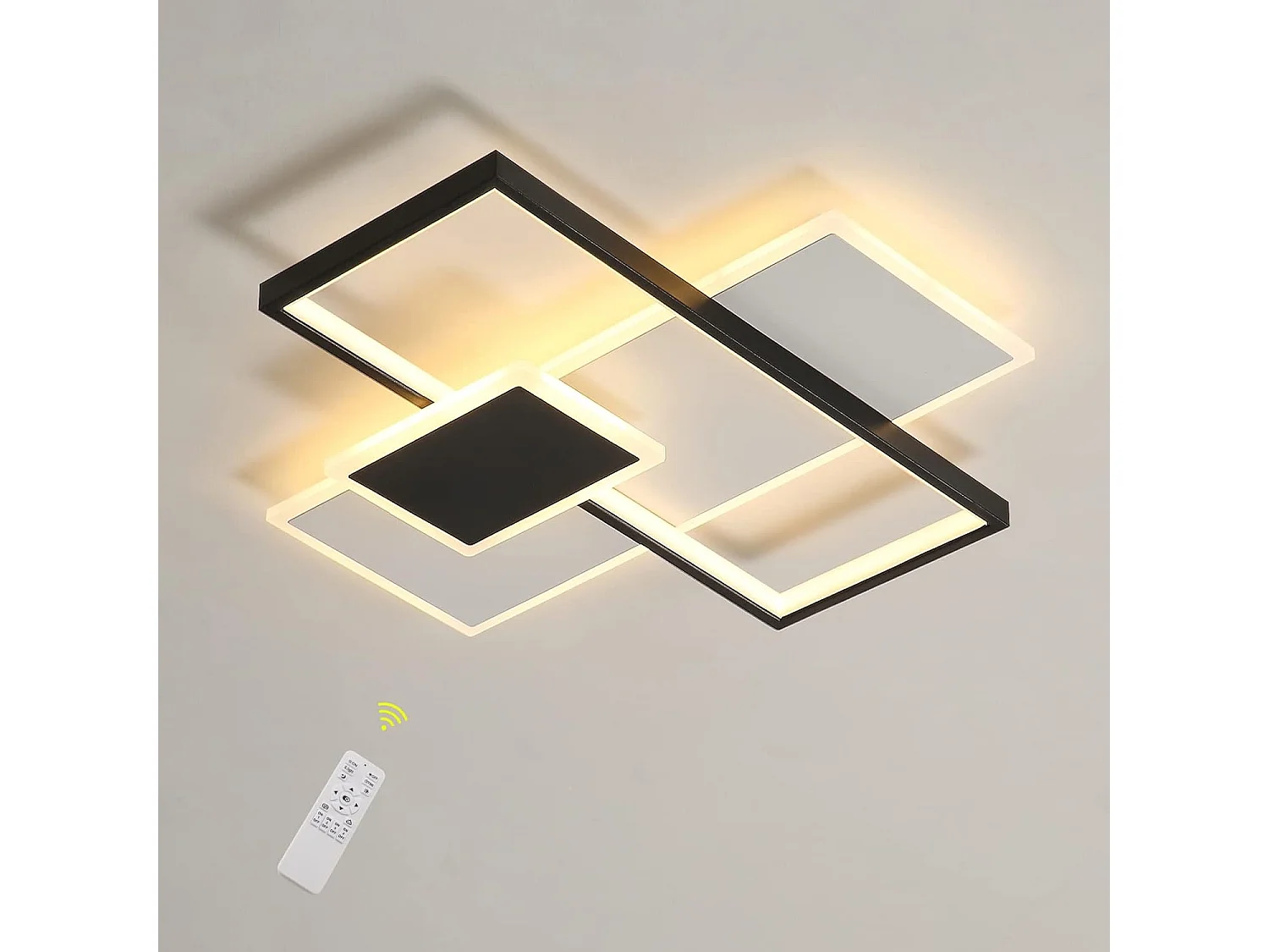 Plafonnier led moderne dimmable avec télécommande, blanc noir, 52*52*7cm, 2700k-6500k
