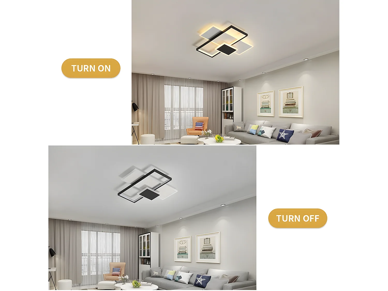 Plafonnier led moderne dimmable avec télécommande, blanc noir, 52*52*7cm, 2700k-6500k
