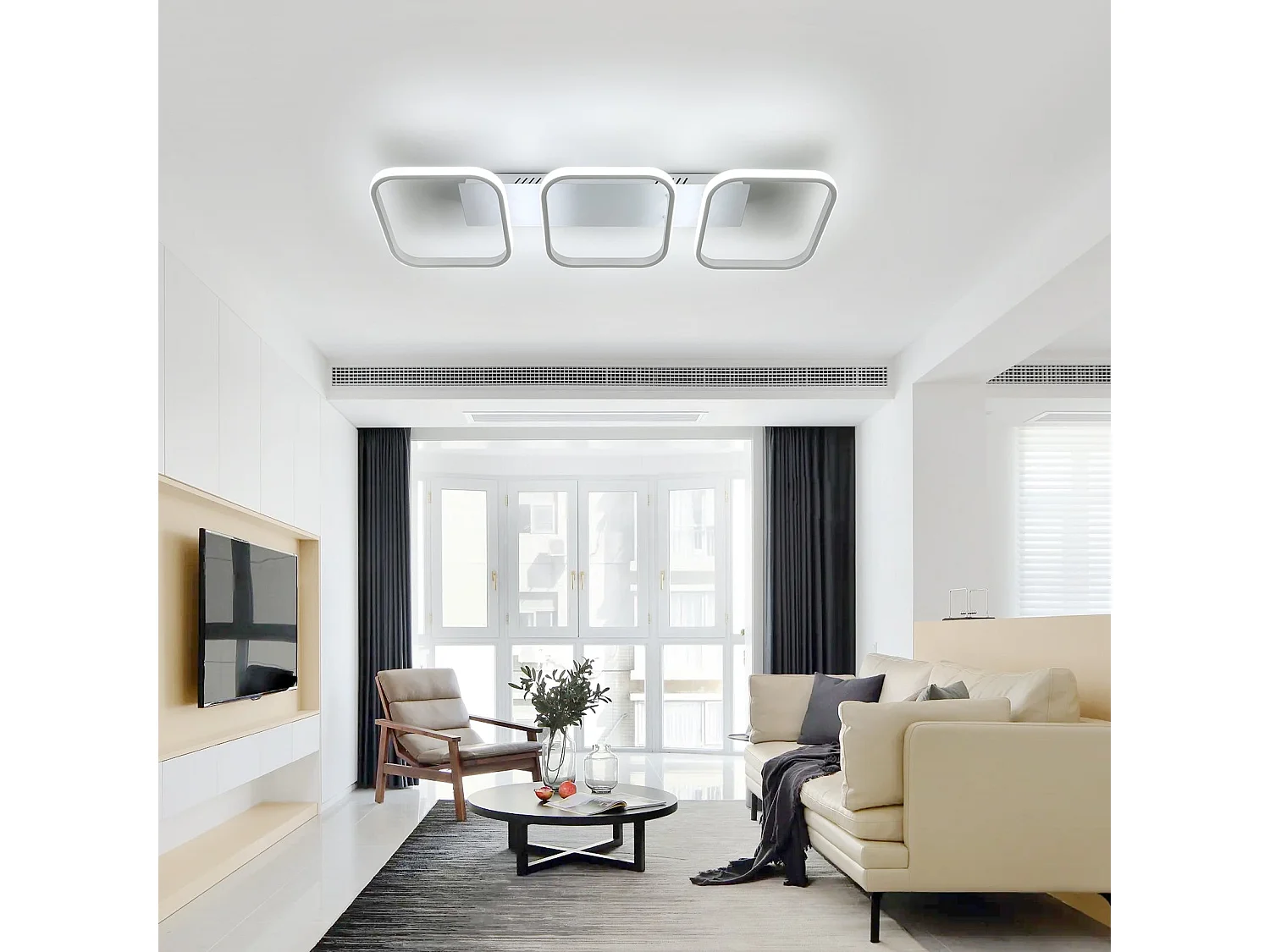 Luz de techo LED 45W cuadrado cuadrado geométrico simple, 78*22 cm, en metal, luz blanca