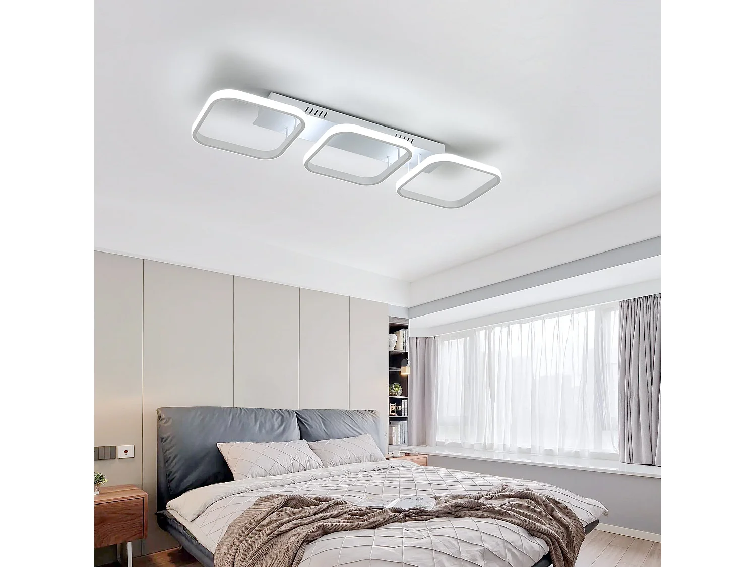 Luz de techo LED 45W cuadrado cuadrado geométrico simple, 78*22 cm, en metal, luz blanca