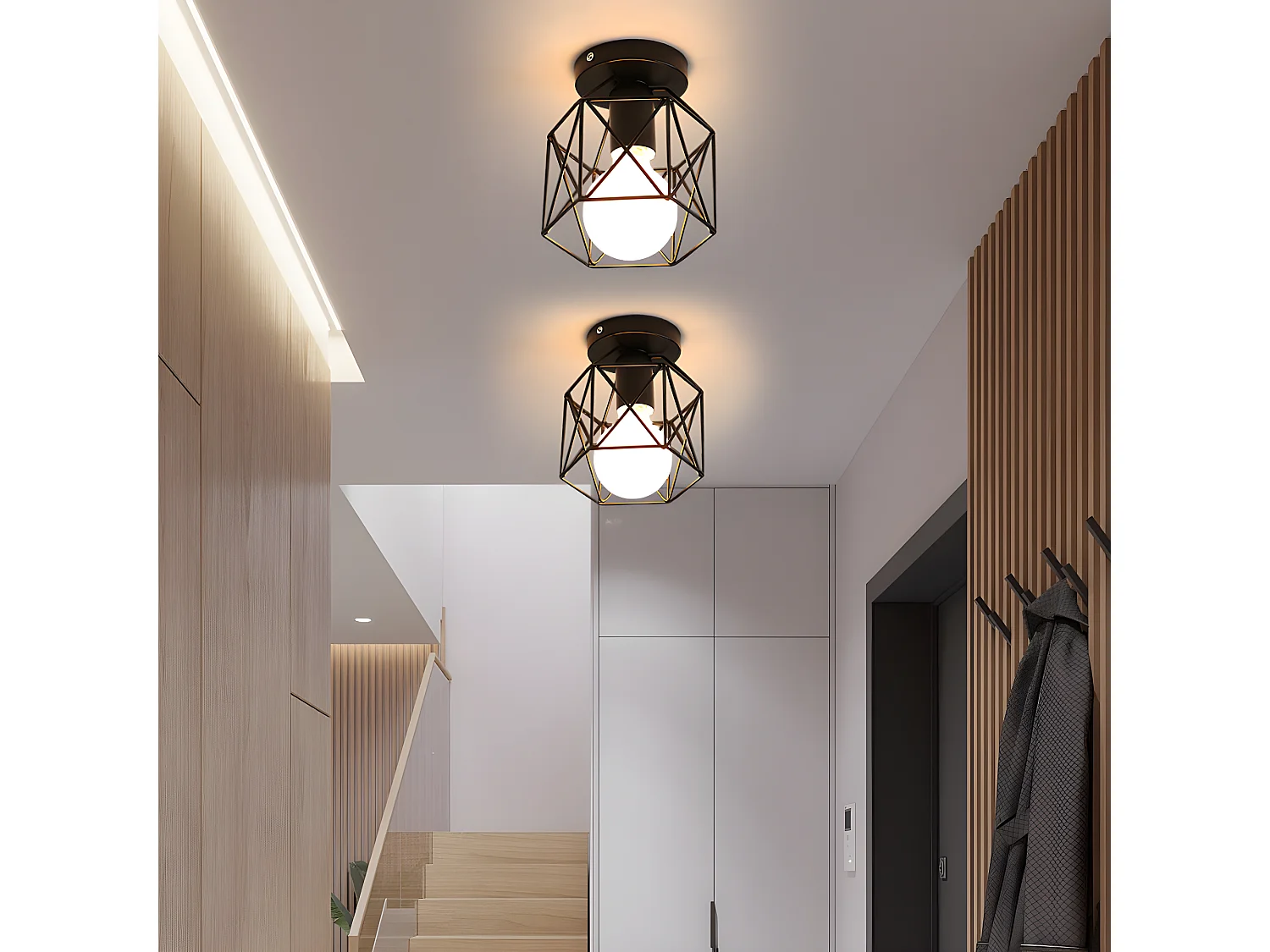 Retro Industrial Black Cage Deckenleuchte, Schwarz, 14*16cm, Eisen, Glühbirnen