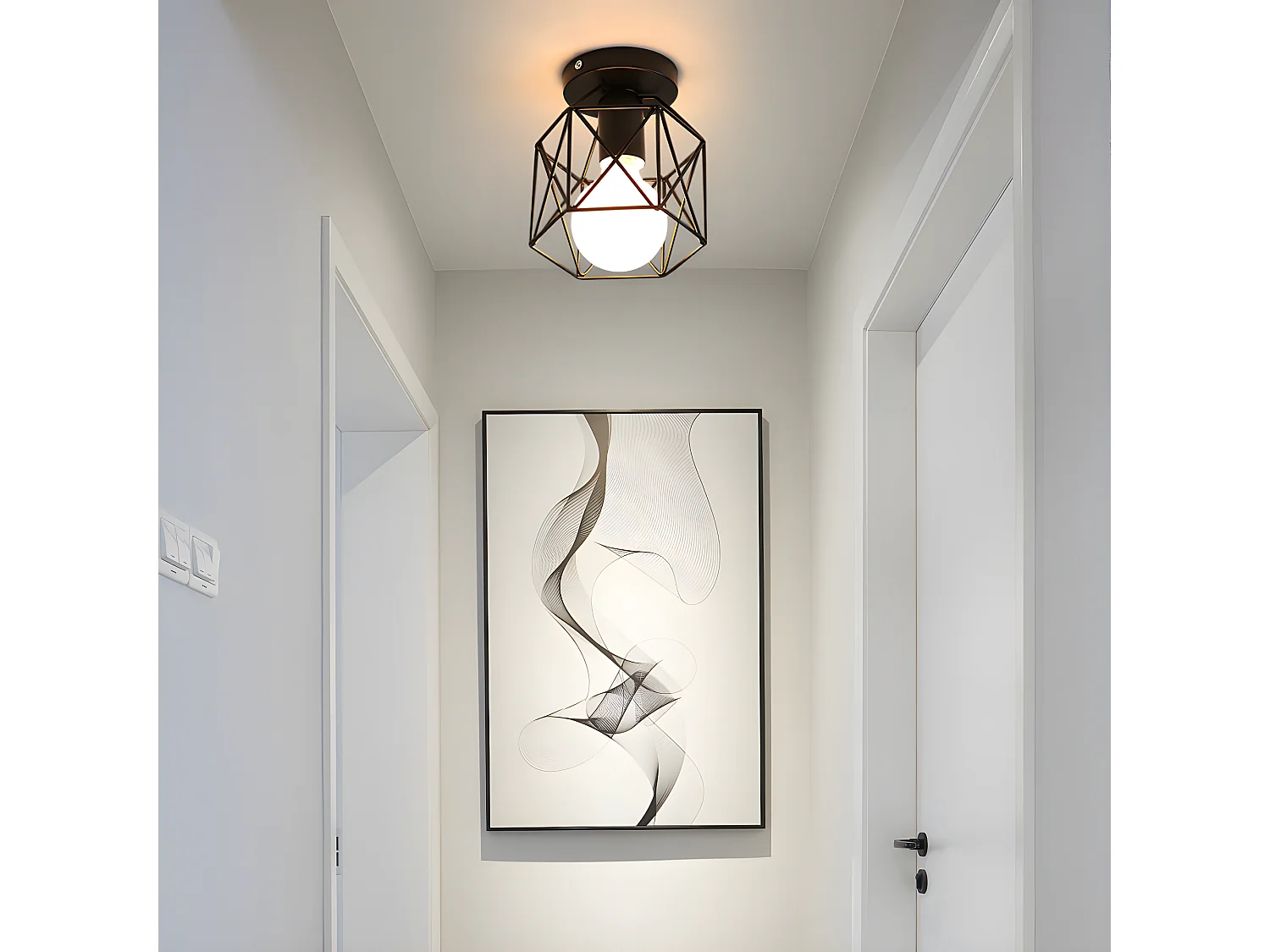 Retro Industrial Black Cage Deckenleuchte, Schwarz, 14*16cm, Eisen, Glühbirnen