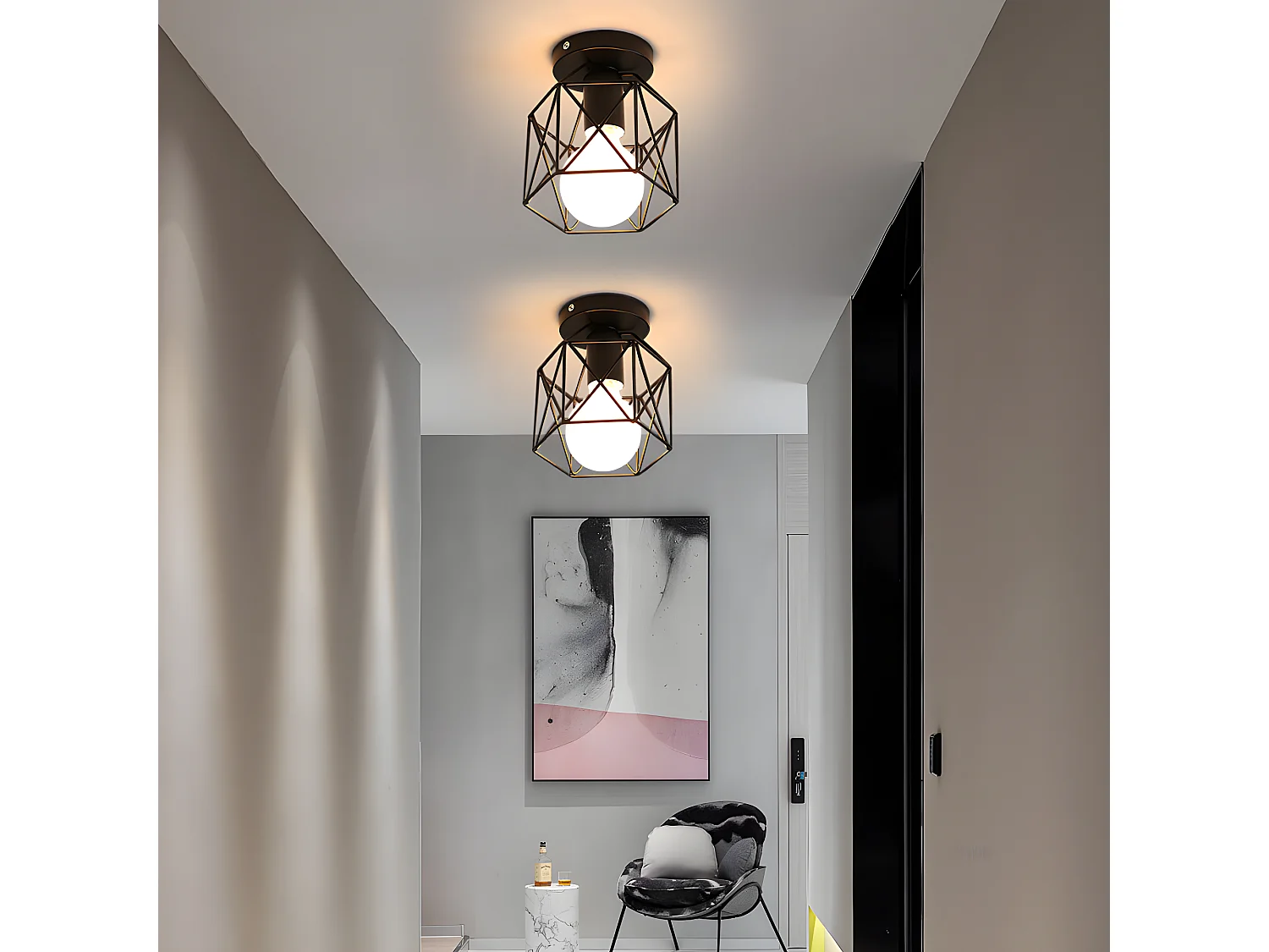 Retro Industrial Black Cage Deckenleuchte, Schwarz, 14*16cm, Eisen, Glühbirnen