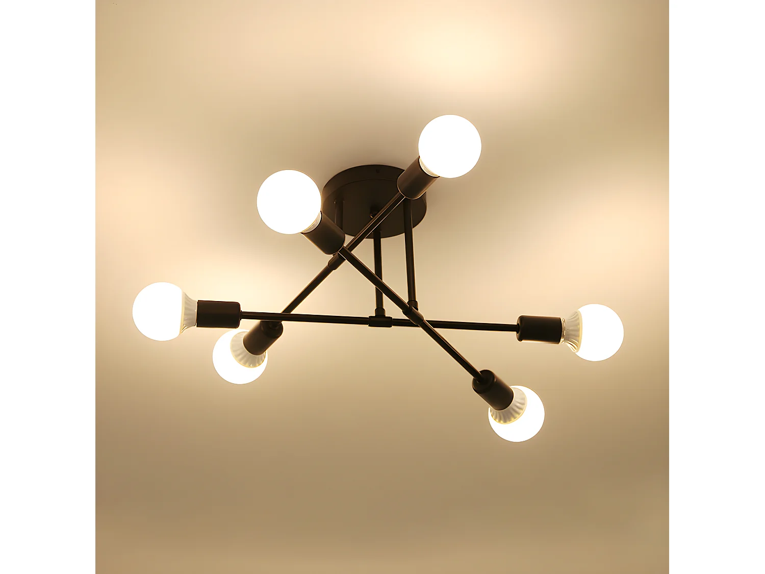 Industrieleuchte Spoutnik E27, 60*60*19cm, 6 Vintage-Lampenarme, ohne Leuchtmittel