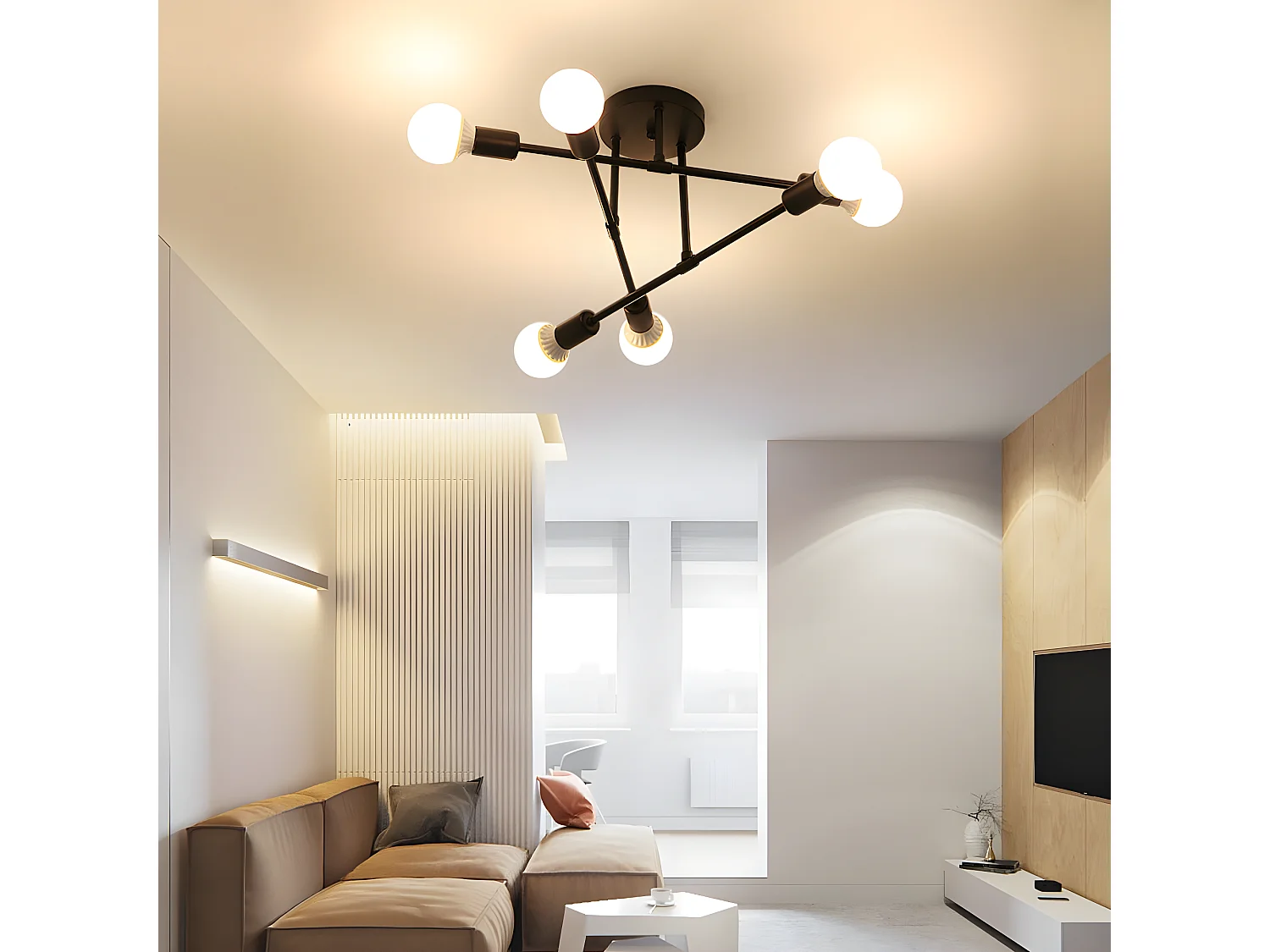 Industrieleuchte Spoutnik E27, 60*60*19cm, 6 Vintage-Lampenarme, ohne Leuchtmittel