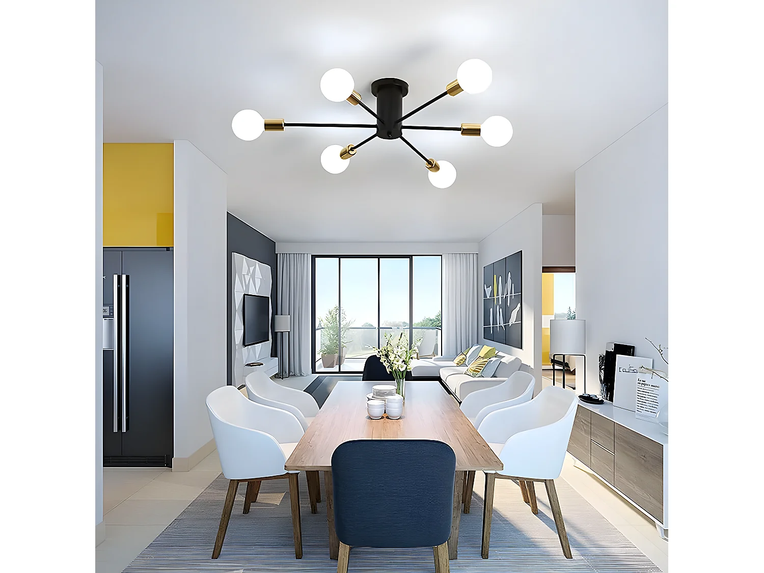 Lumo industriale Light Vintage Vintage lampadario, 54*54*15 cm, 6-Lampe senza lampadina E27, in metallo