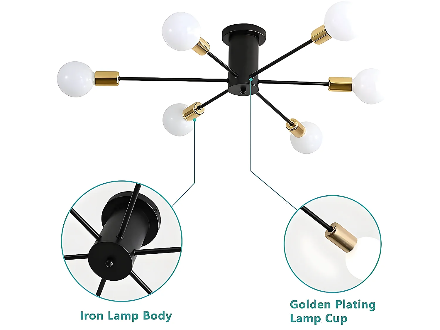 Lumo industriale Light Vintage Vintage lampadario, 54*54*15 cm, 6-Lampe senza lampadina E27, in metallo