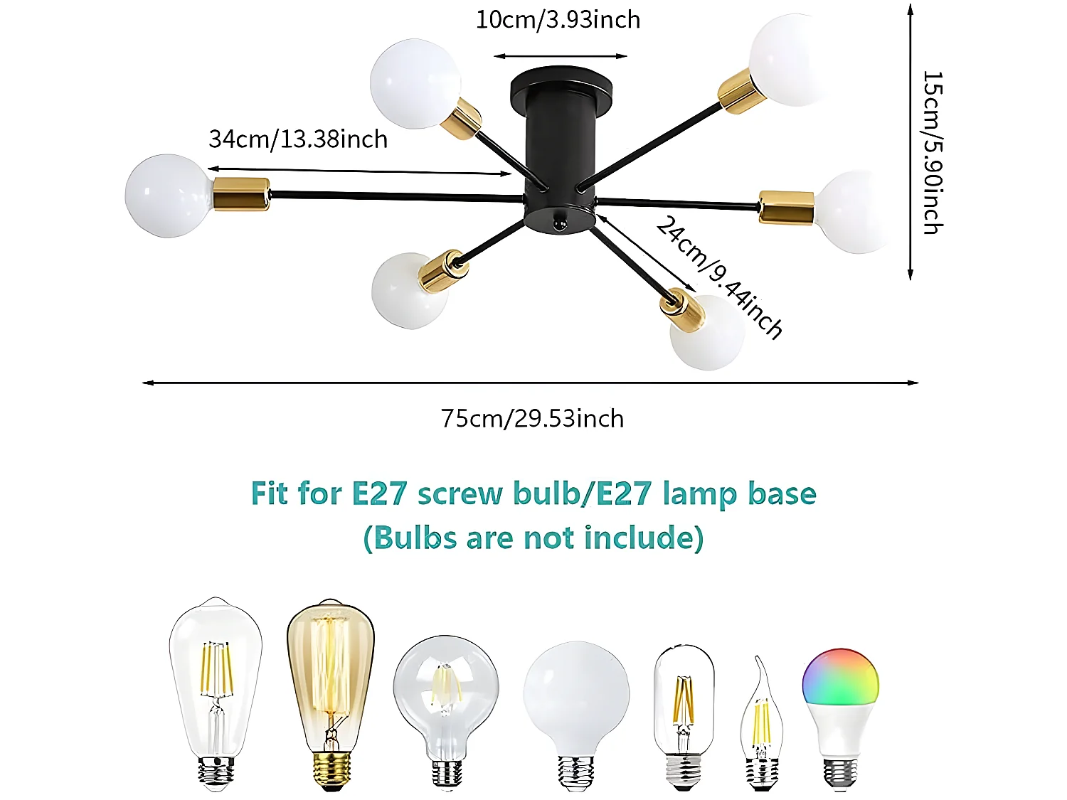 Lumo industriale Light Vintage Vintage lampadario, 54*54*15 cm, 6-Lampe senza lampadina E27, in metallo