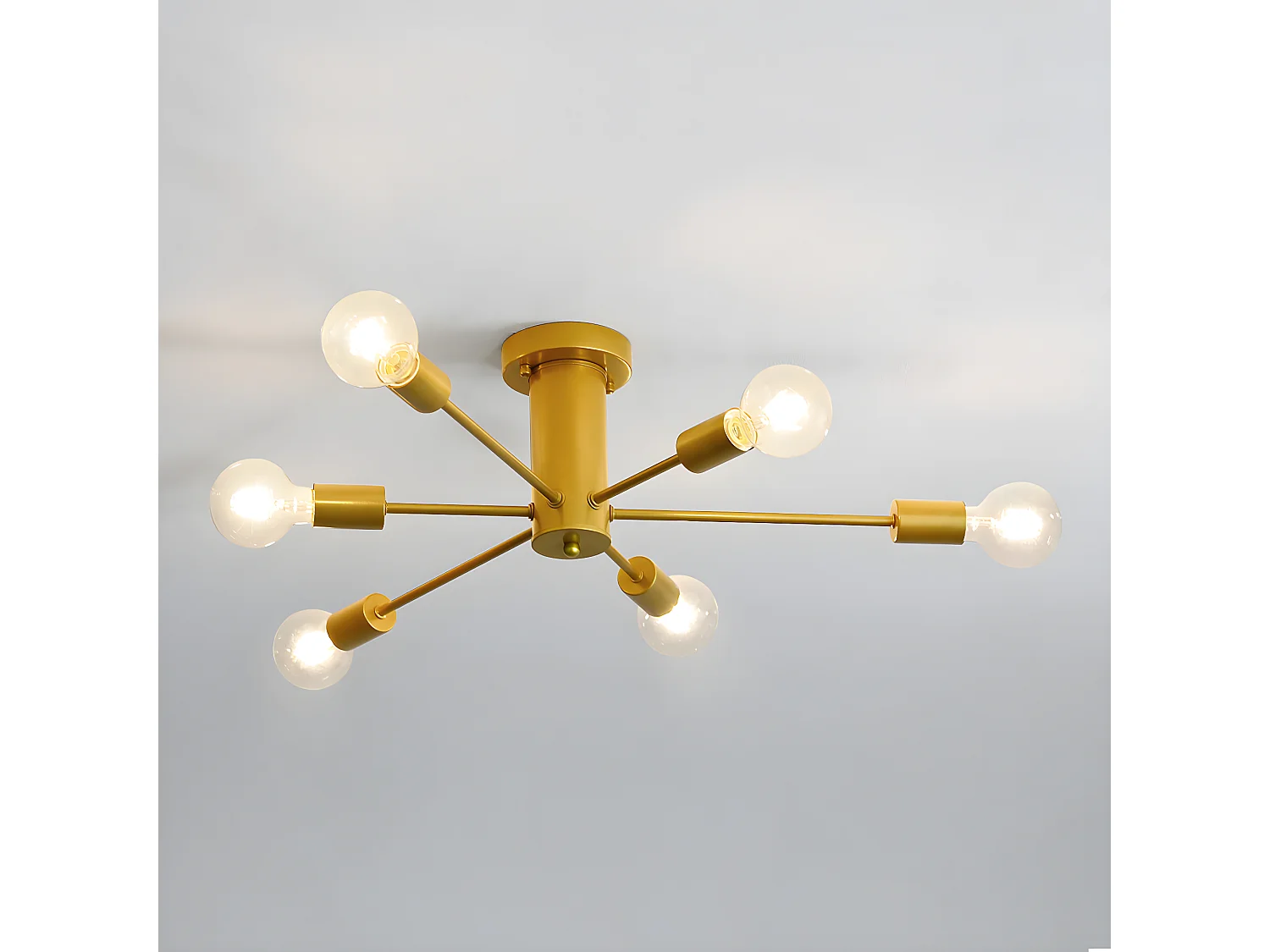 Vintage-Industrie-Deckenleuchte, Gold, 54*54*15 cm, 6 Leuchten, Beleuchtung ohne E27-Glühbirne