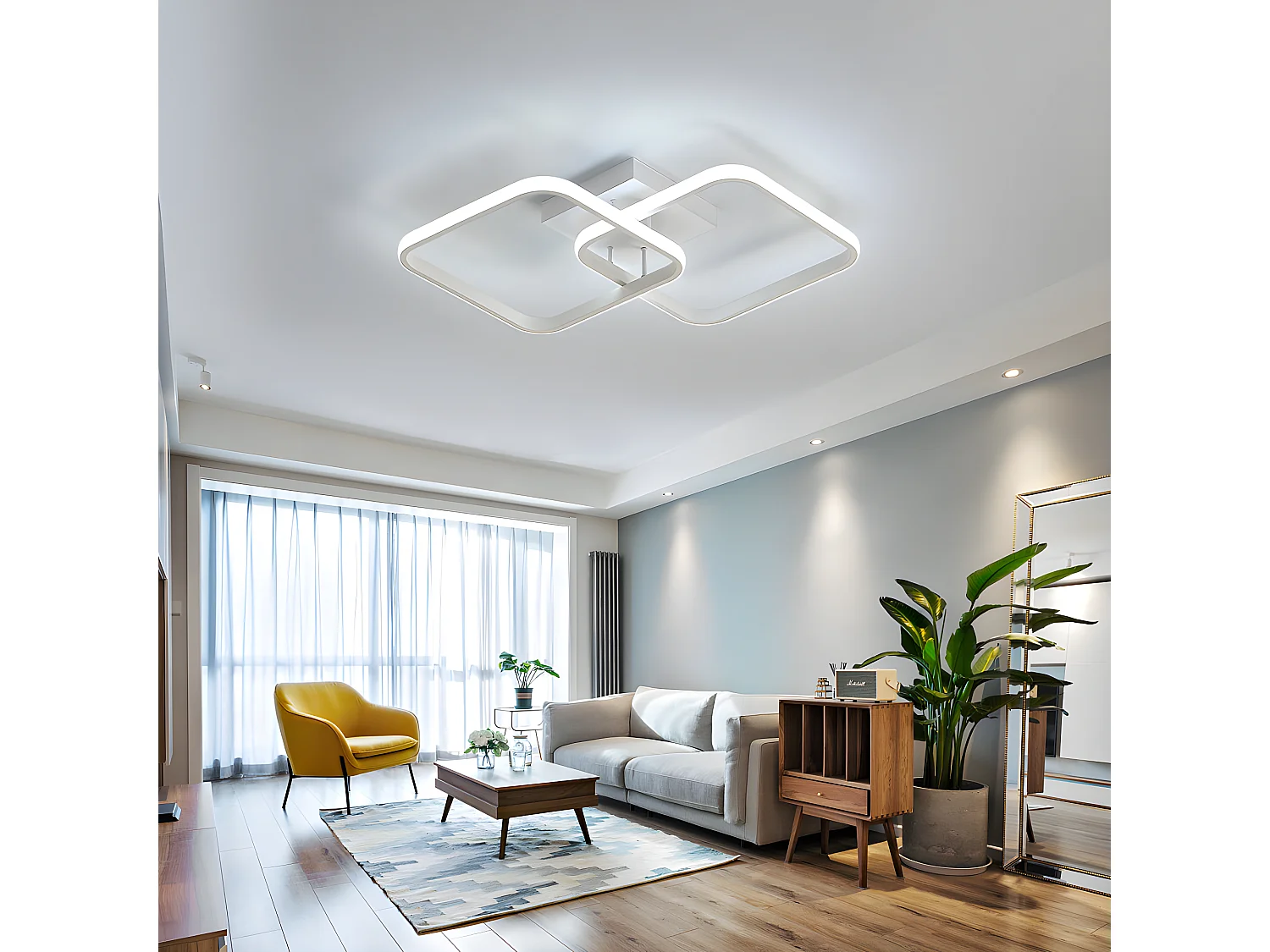 Plafonnier carré moderne,  69 * 37 * 10cm, blanc, en acrylique 42w, lumière blanc froid