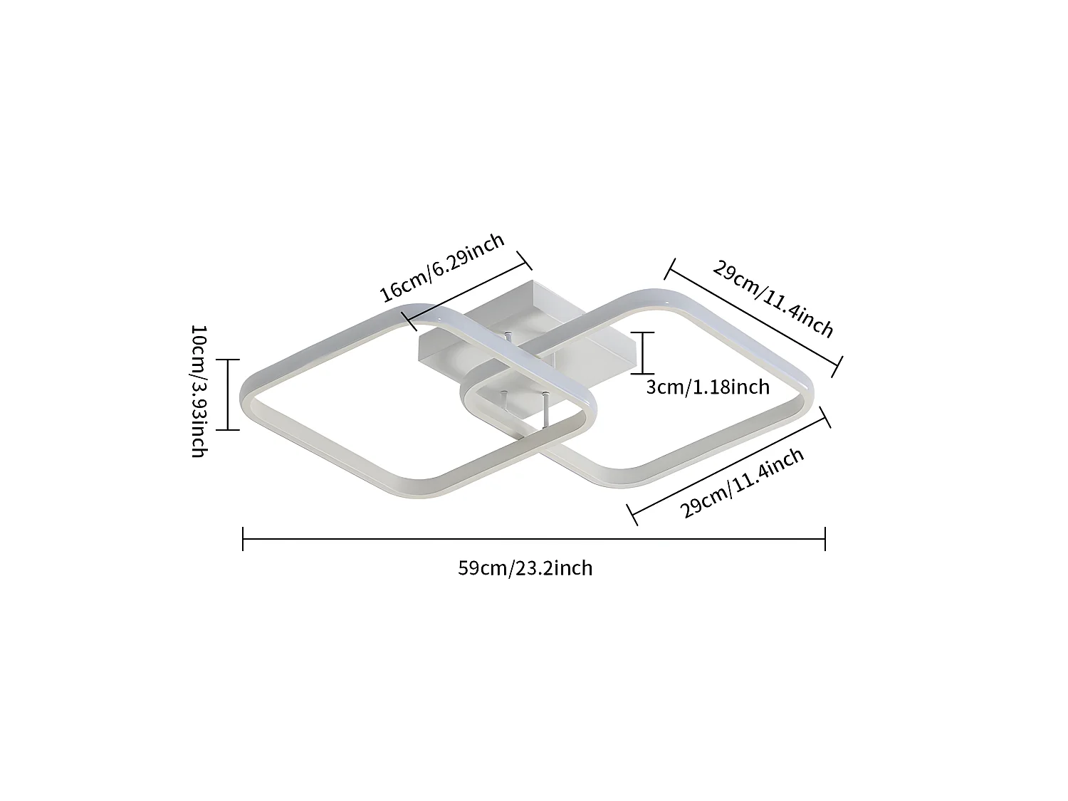 Plafonnier carré moderne,  69 * 37 * 10cm, blanc, en acrylique 42w, lumière blanc froid