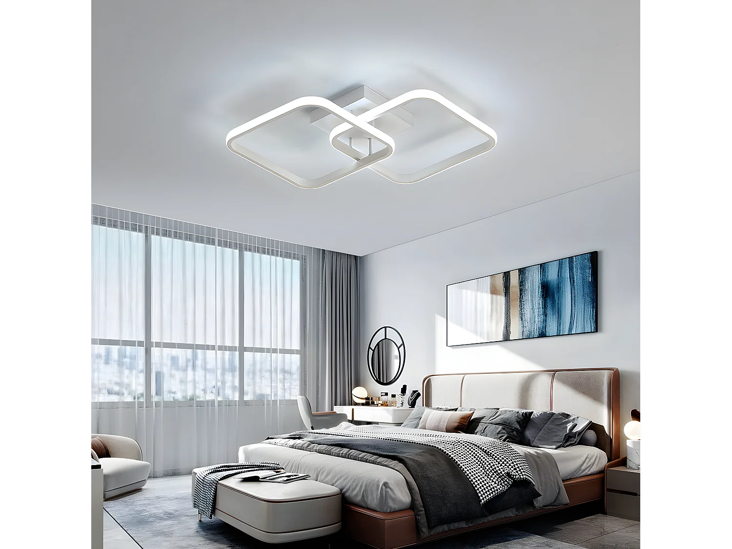 Plafonnier carré moderne,  69 * 37 * 10cm, blanc, en acrylique 42w, lumière blanc froid