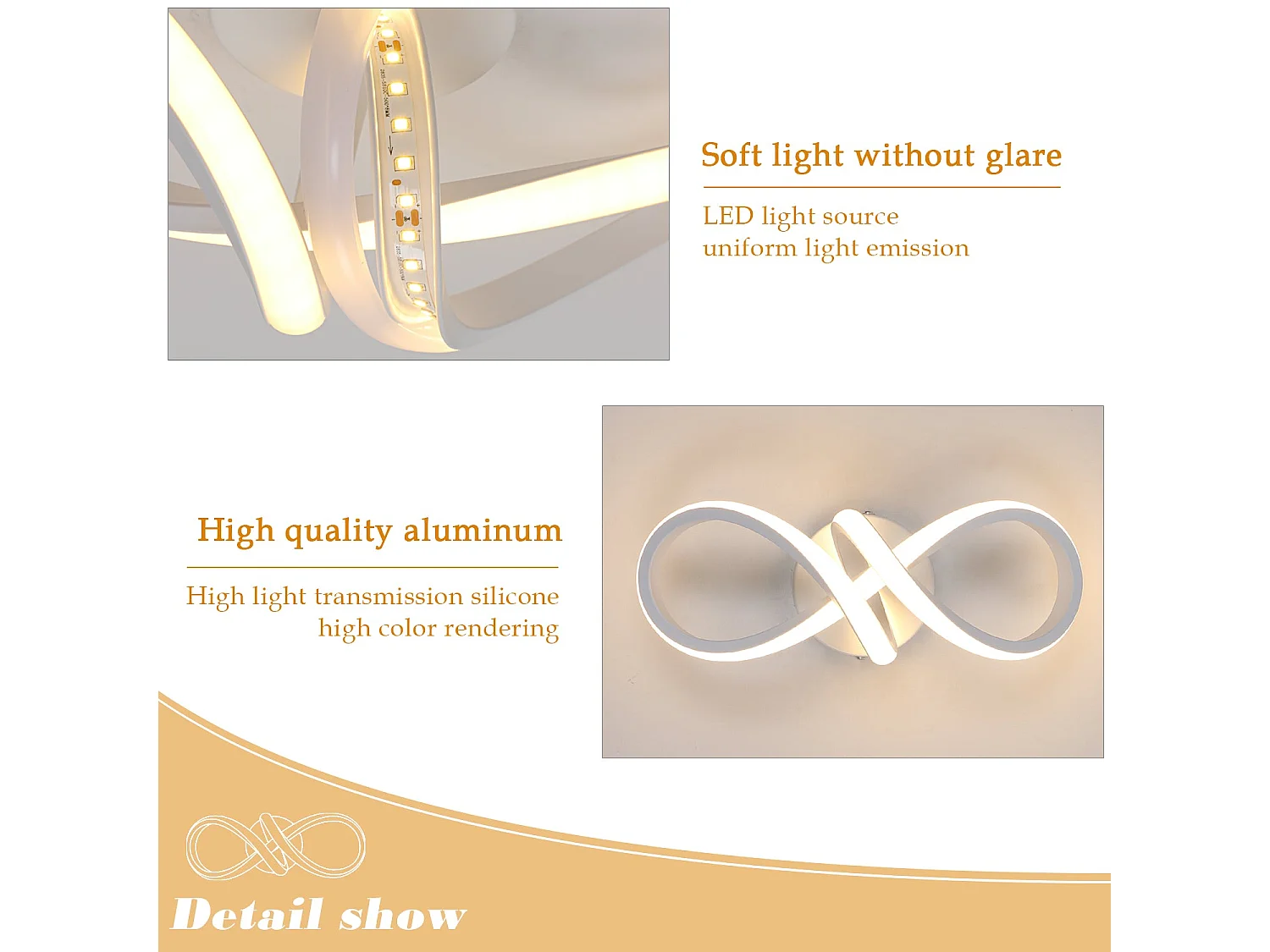 Plafonnier led moderne, L29*W10, courbe 16w 2500lm, lumière blanc chaud