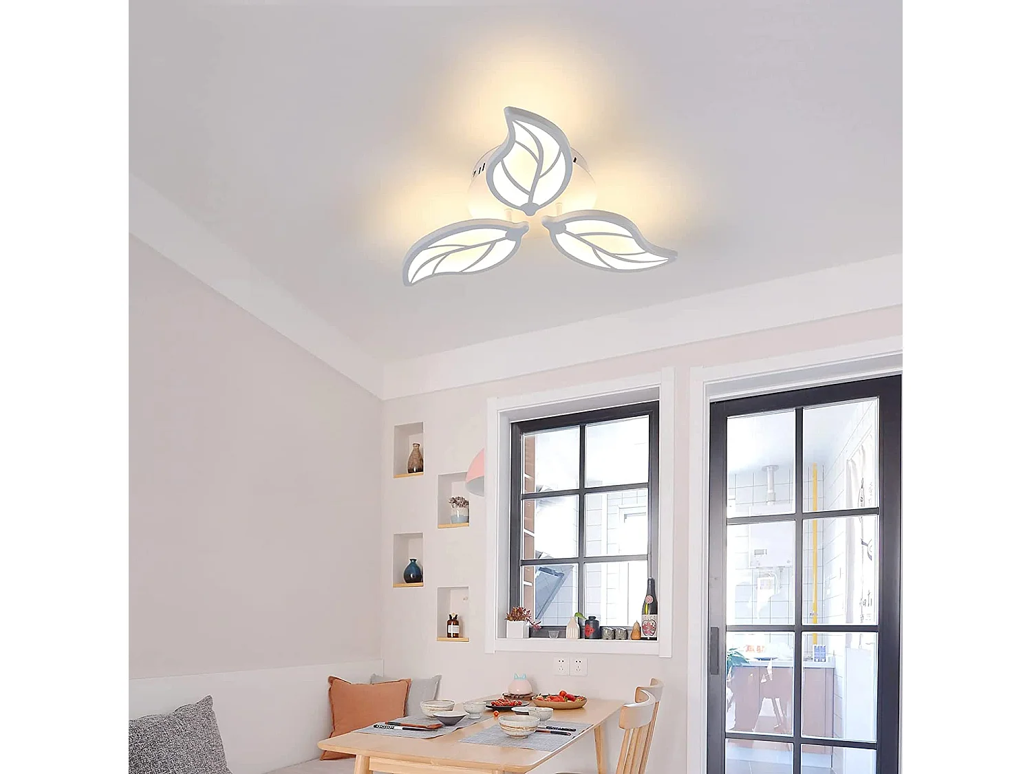 Luci a soffitto a LED moderne foglie da 30 W, bianco, 50 * 50 * 8 cm, in acrilico, luce calda