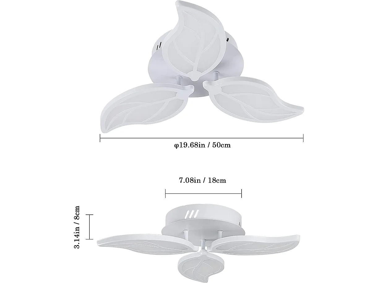 Luci a soffitto a LED moderne foglie da 30 W, bianco, 50 * 50 * 8 cm, in acrilico, luce calda