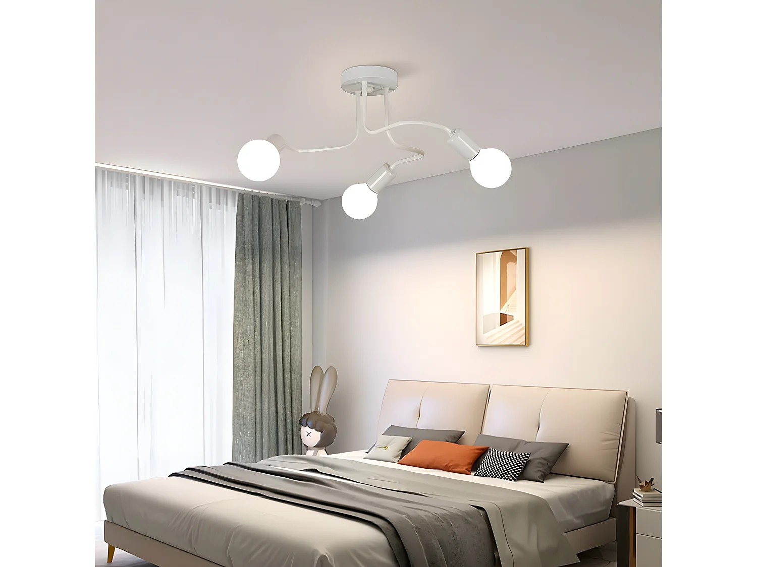 Lustre vintage, plafonnier industriel 3 lumières, 42*42*21cm, blanc, sans ampoule E27