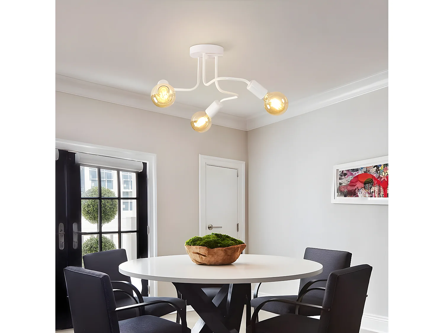 Chandelier vintage, lámpara de techo industrial 3 luces, 42*42*21 cm, blanco, sin bombilla E27