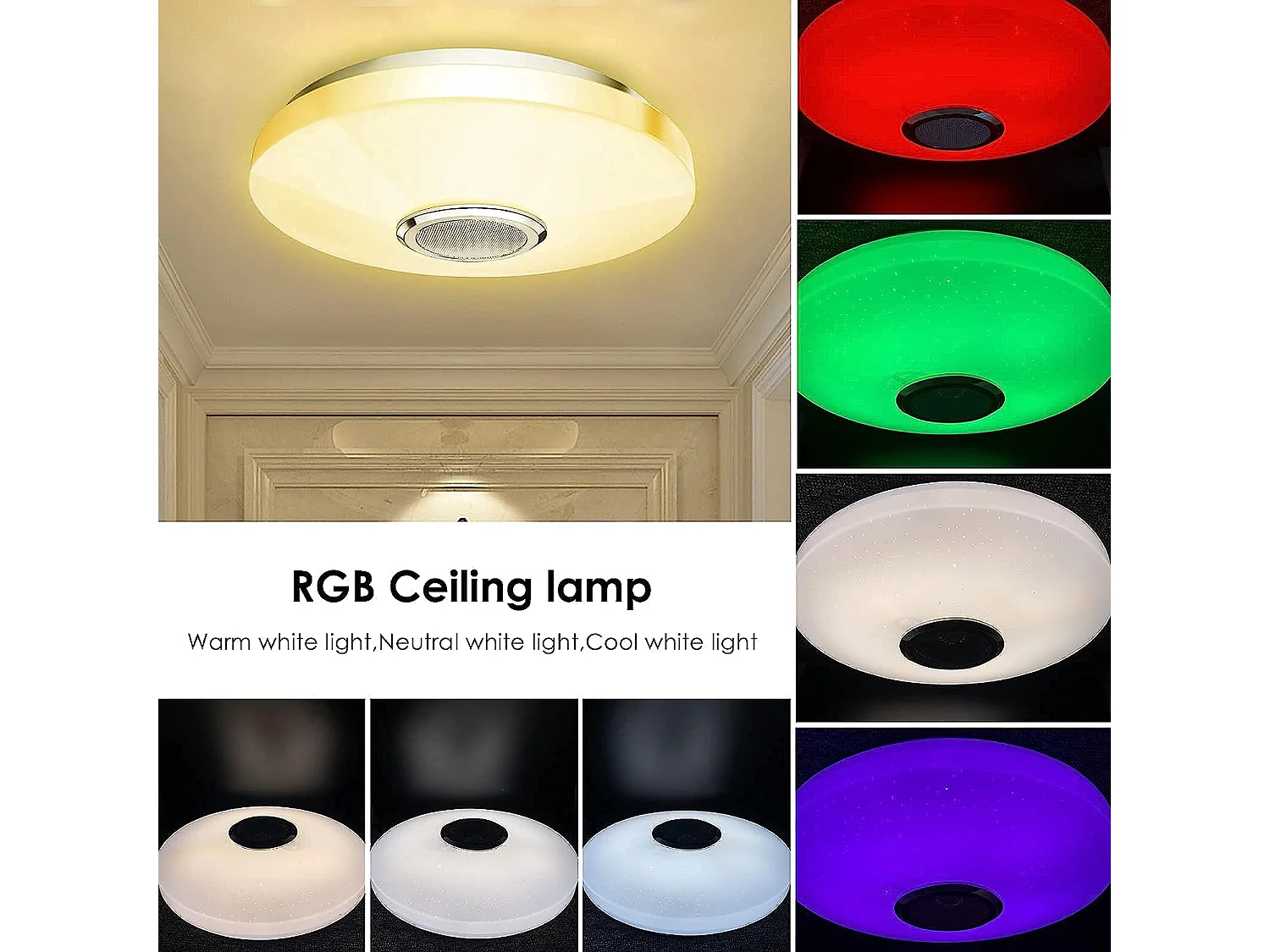 plafonnier led RGB moderne dimmable, 33*6cm, avec télécommande, multicolore