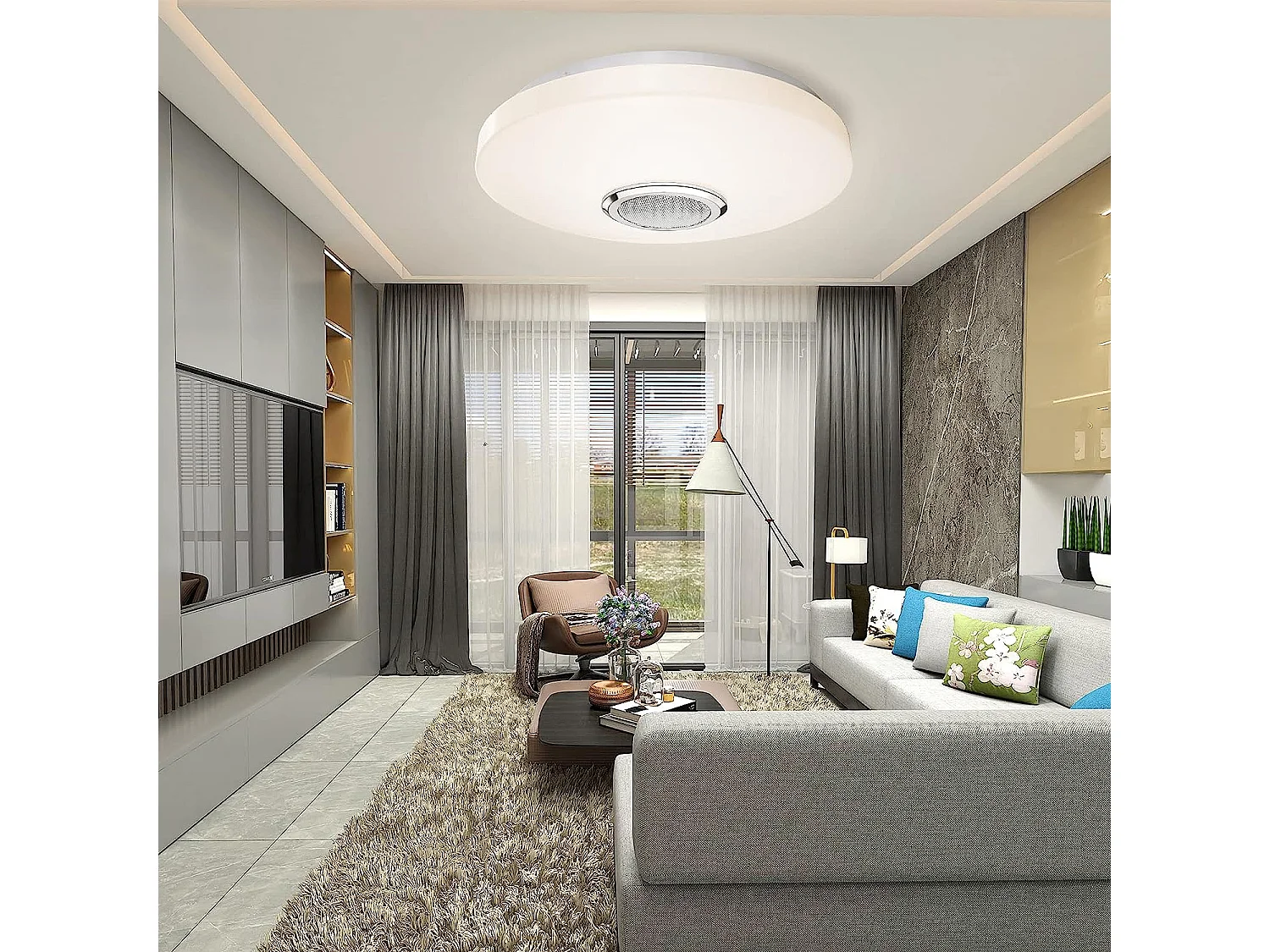 plafonnier led RGB moderne dimmable, 33*6cm, avec télécommande, multicolore