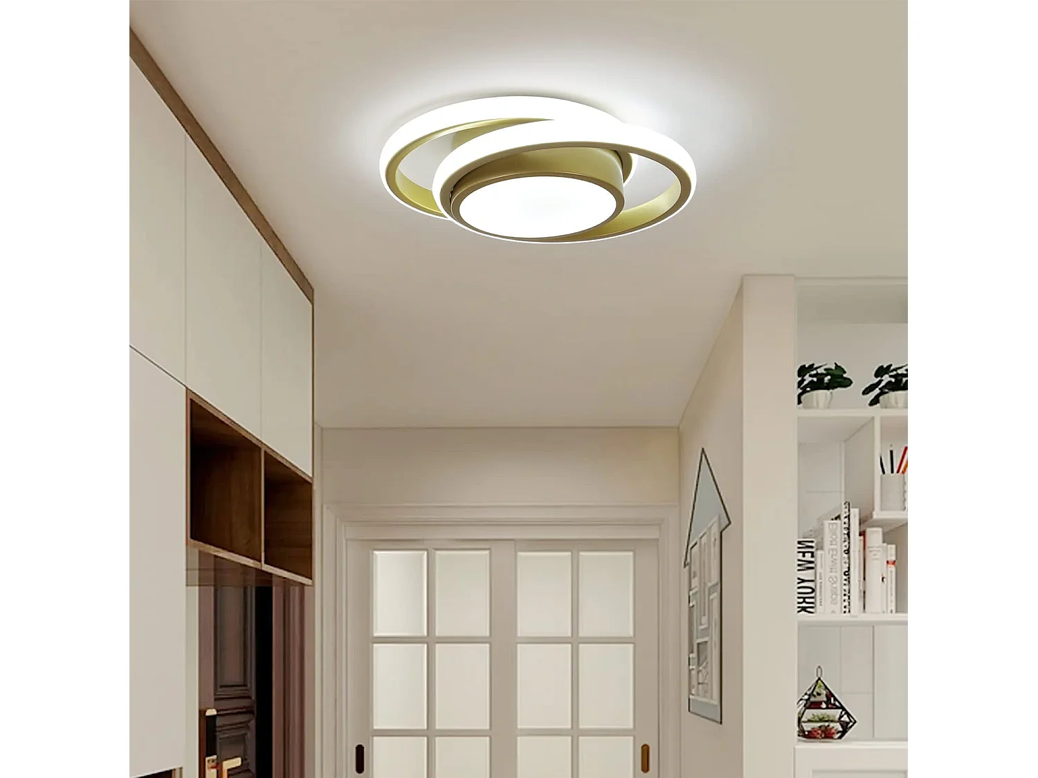Plafonnier led moderne simple,or, 27*22*6cm, 26w 2500lm, lumière blanc froid