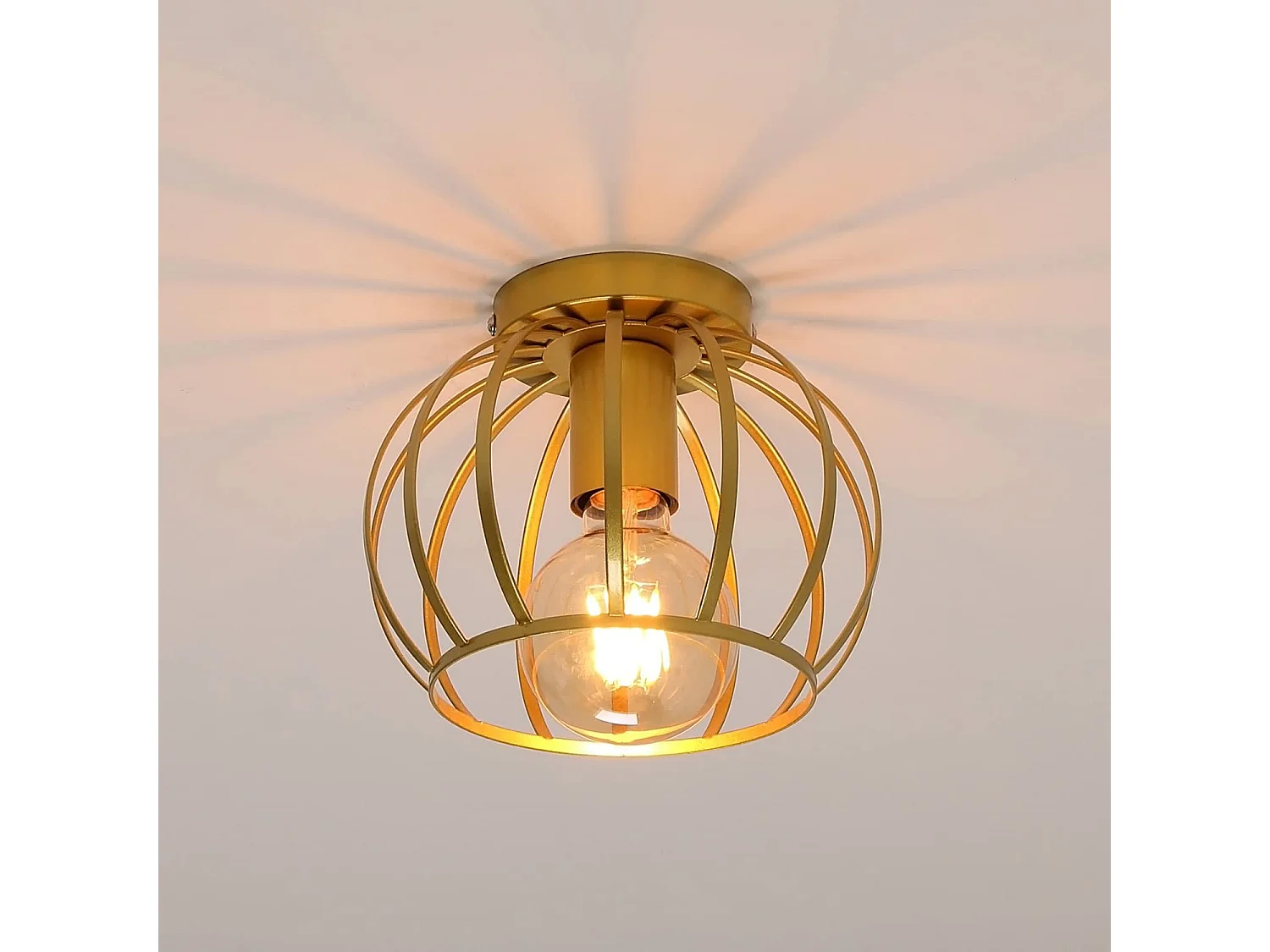 Plafonnier vintage semi-encastré, or, 19.5*18cm, en fer, sans ampoules E27