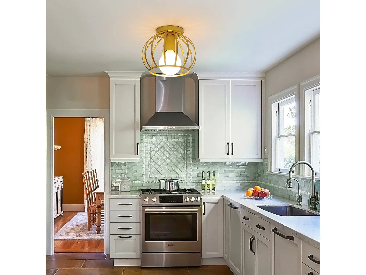 Plafonnier vintage semi-encastré, or, 19.5*18cm, en fer, sans ampoules E27