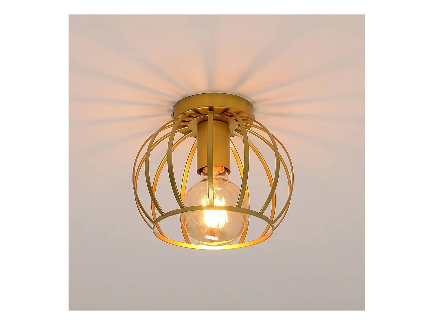 Plafonnier vintage semi-encastré, or, 19.5*18cm, en fer, sans ampoules E27
