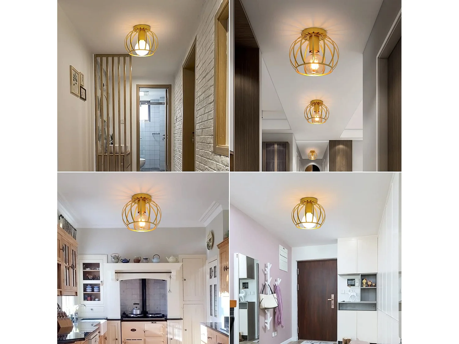 Plafonnier vintage semi-encastré, or, 19.5*18cm, en fer, sans ampoules E27