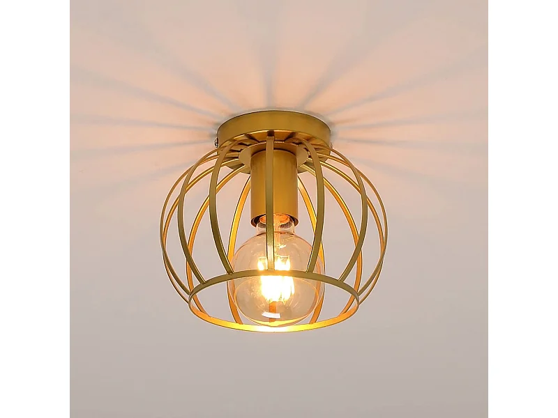 Plafonnier vintage semi-encastré, or, 19.5*18cm, en fer, sans ampoules E27