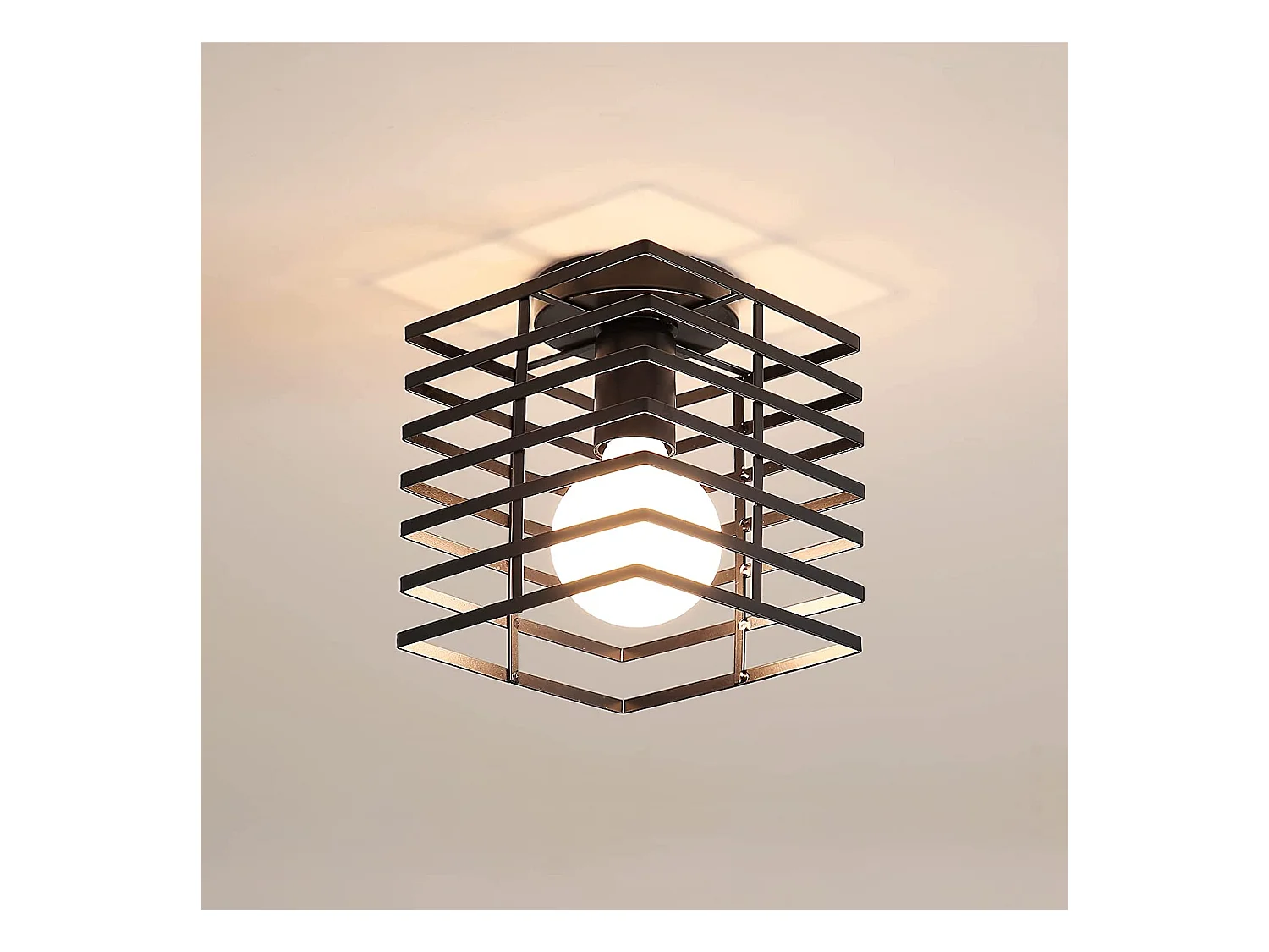 Plafonnier industriel vintage cage en fer en métal, noir, 15*18cm, sans ampoules E27