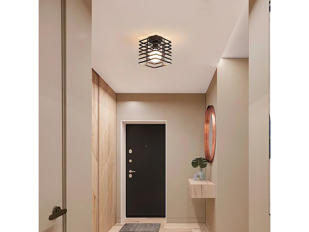 Luz de techo industrial vintage en metal, negro, 15*18 cm, sin bombillas E27