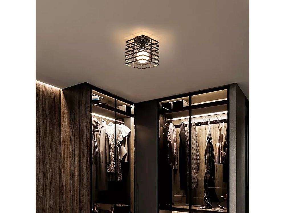 Luz de techo industrial vintage en metal, negro, 15*18 cm, sin bombillas E27