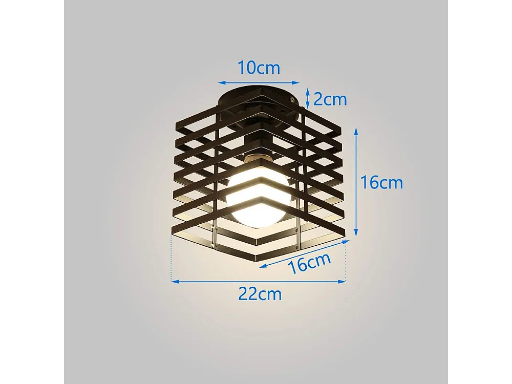 Luz de techo industrial vintage en metal, negro, 15*18 cm, sin bombillas E27