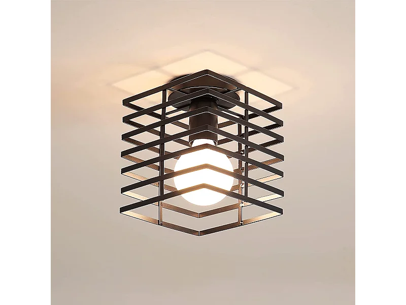 Plafonnier industriel vintage cage en fer en métal, noir, 15*18cm, sans ampoules E27