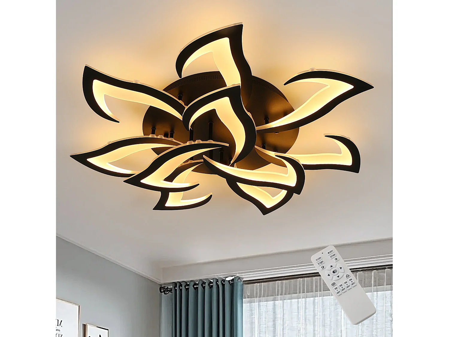 Plafonnier led dimmable creative,  noir , 82*82*12cm,  avec télécommande, 70w