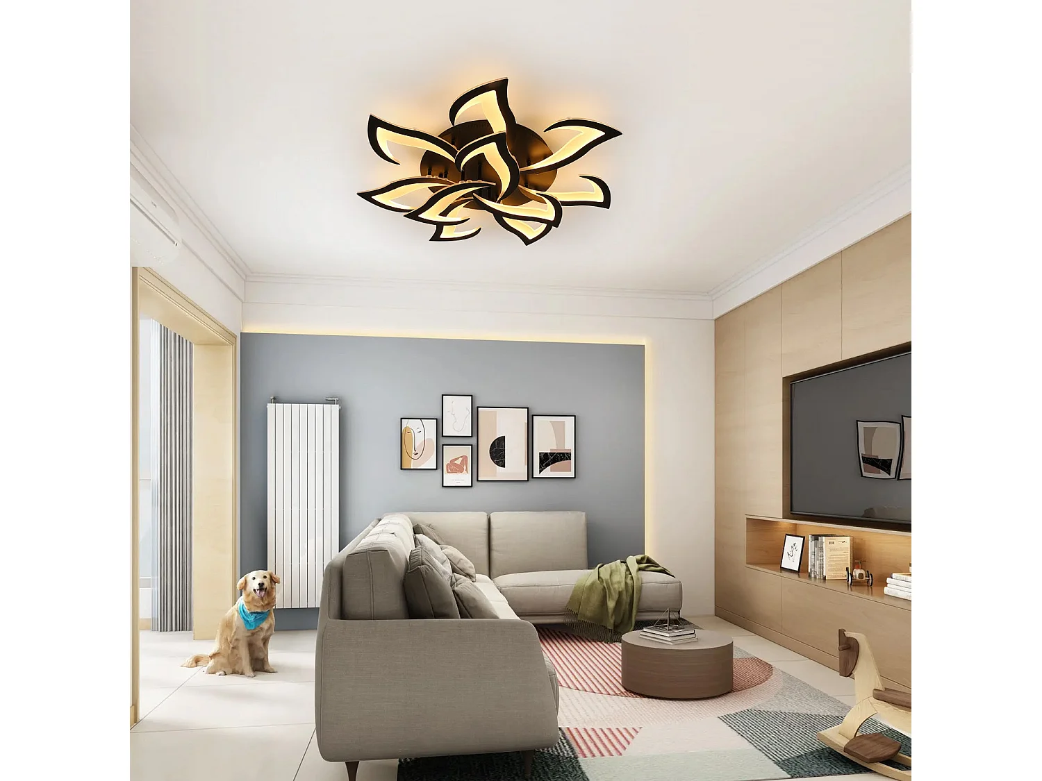 Plafonnier led dimmable creative,  noir , 82*82*12cm,  avec télécommande, 70w