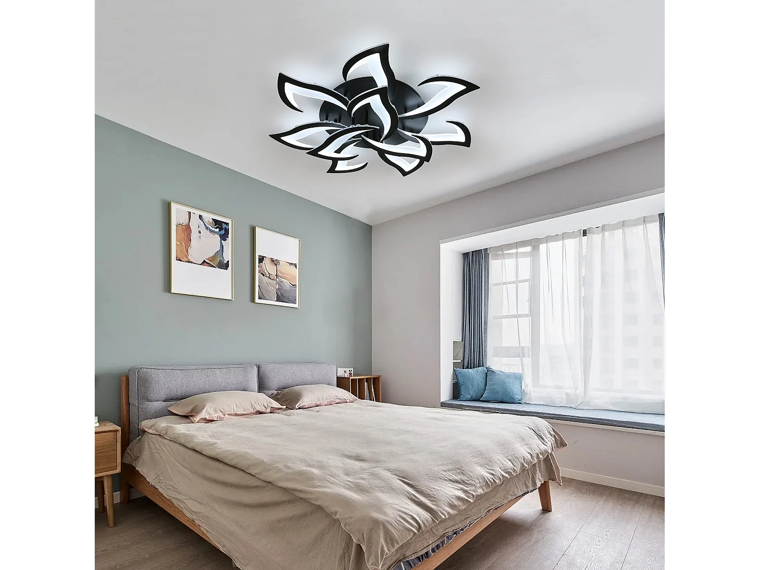 Plafonnier led dimmable creative,  noir , 82*82*12cm,  avec télécommande, 70w