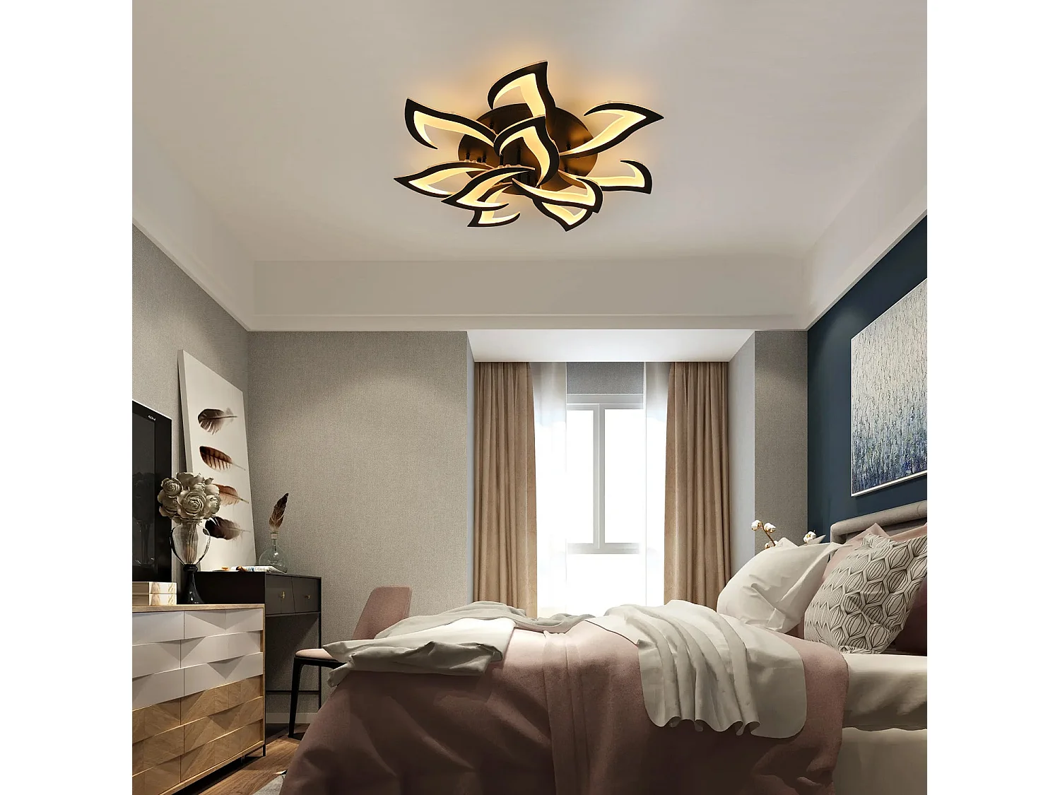 Plafonnier led dimmable creative,  noir , 82*82*12cm,  avec télécommande, 70w