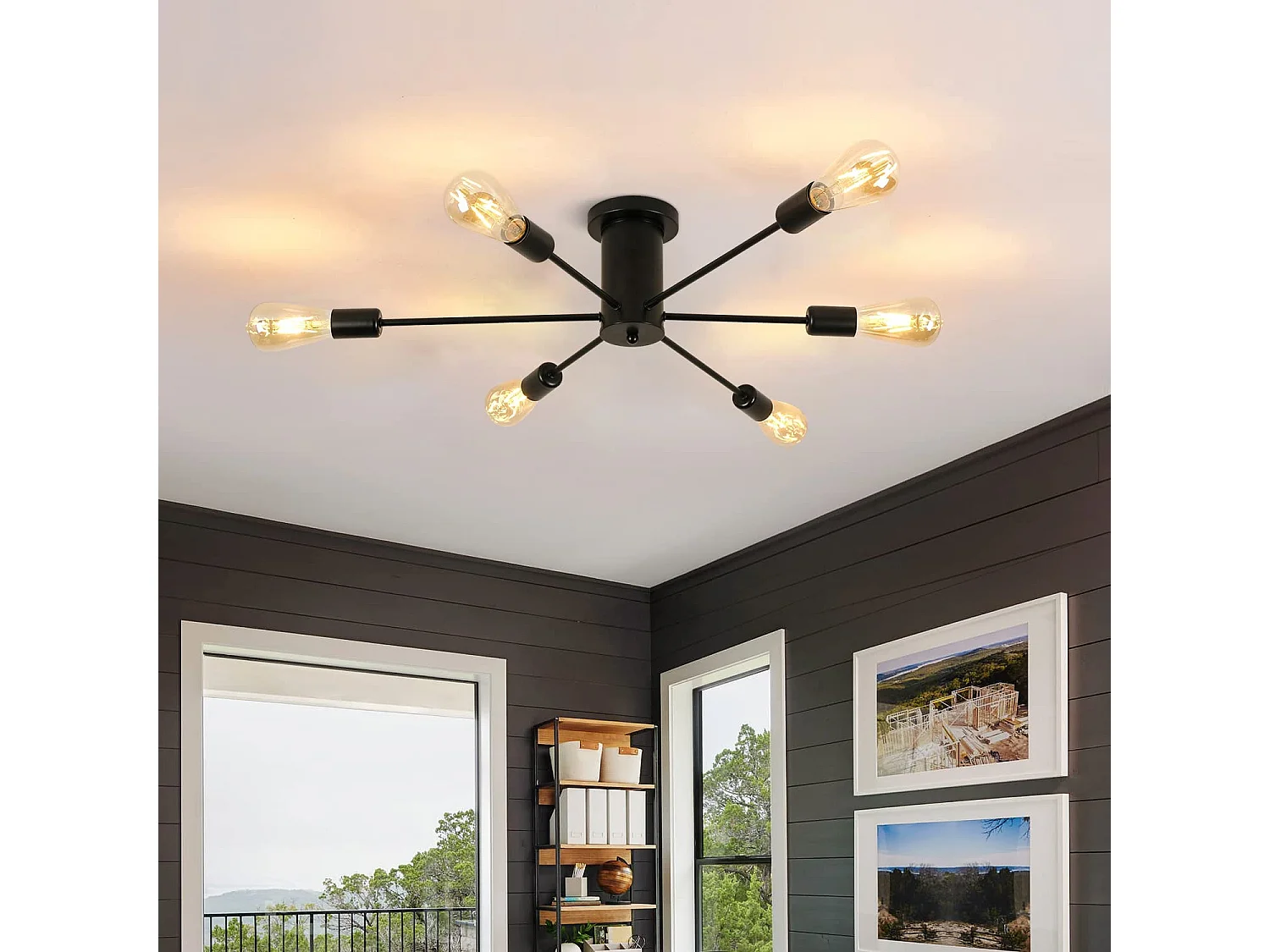 Plafonnier industrielle,  70*70*15cm rétro, E27 vintage suspension luminaire, sans ampoules