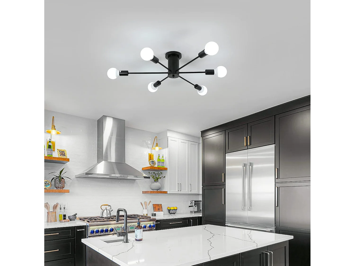 Plafonnier industrielle,  70*70*15cm rétro, E27 vintage suspension luminaire, sans ampoules