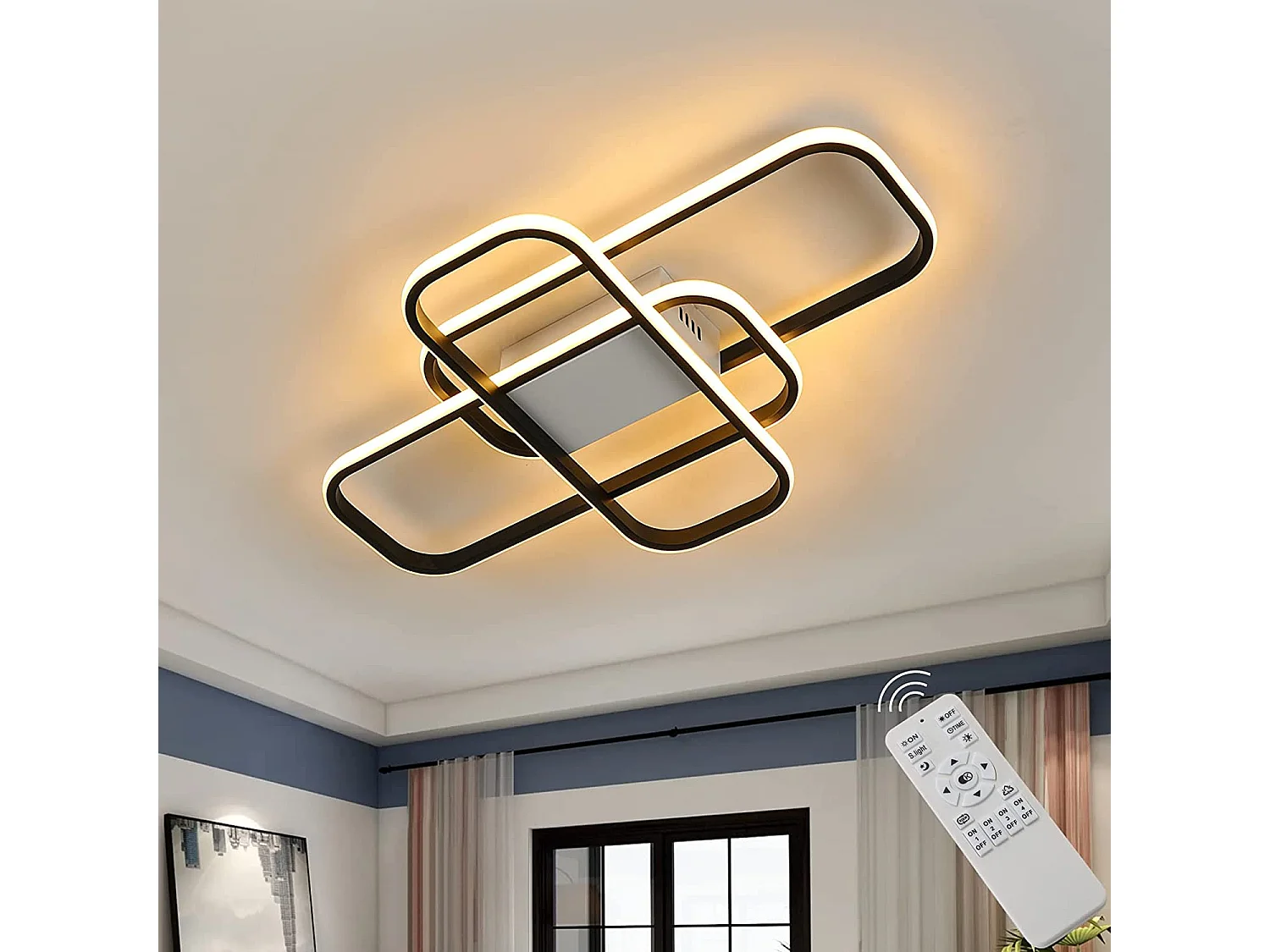 Plafonnier led moderne dimmable rectangulaire, noir, 55*35*7cm, 44w avec télécommande