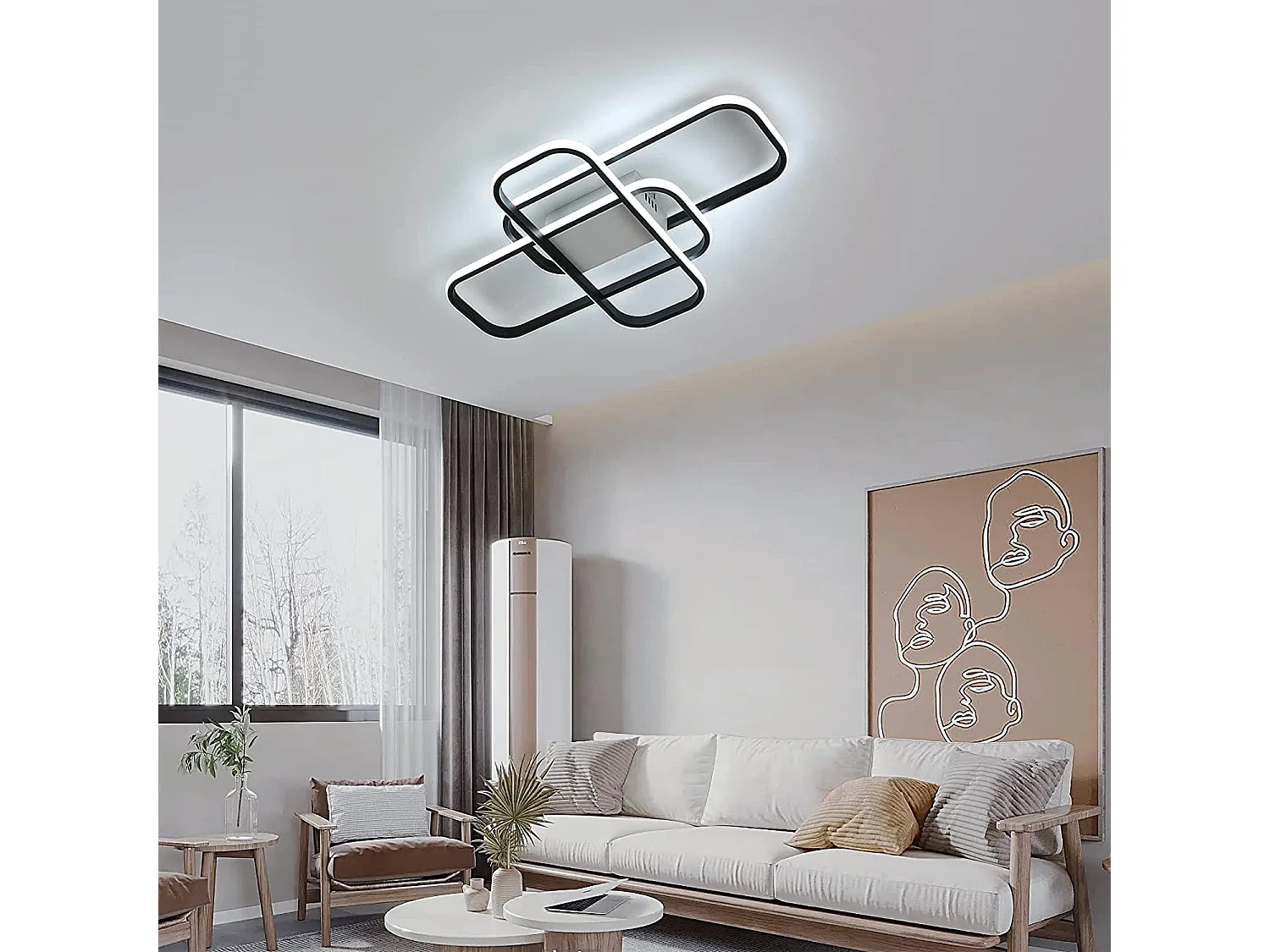 Plafonnier led moderne dimmable rectangulaire, noir, 55*35*7cm, 44w avec télécommande